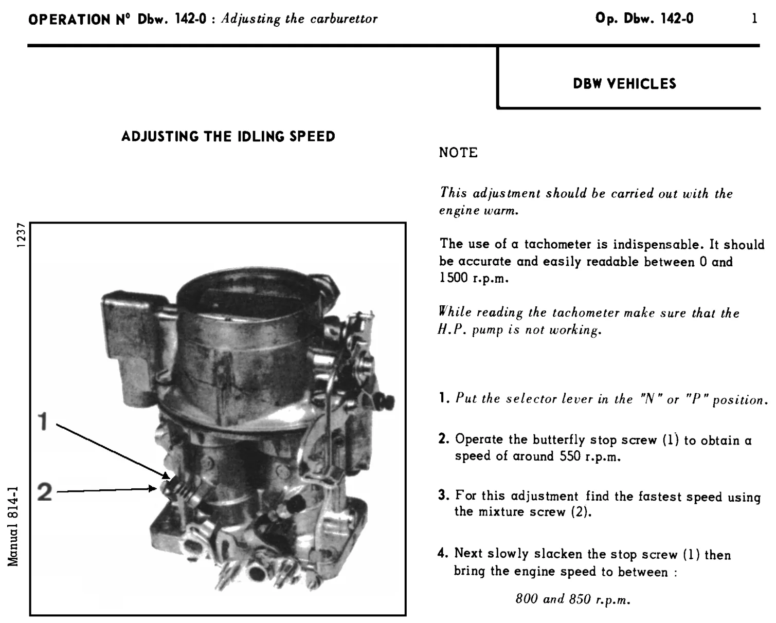 Adjusting idle (BW), page 56 of 454 — 814 Repair Manual — Volume I