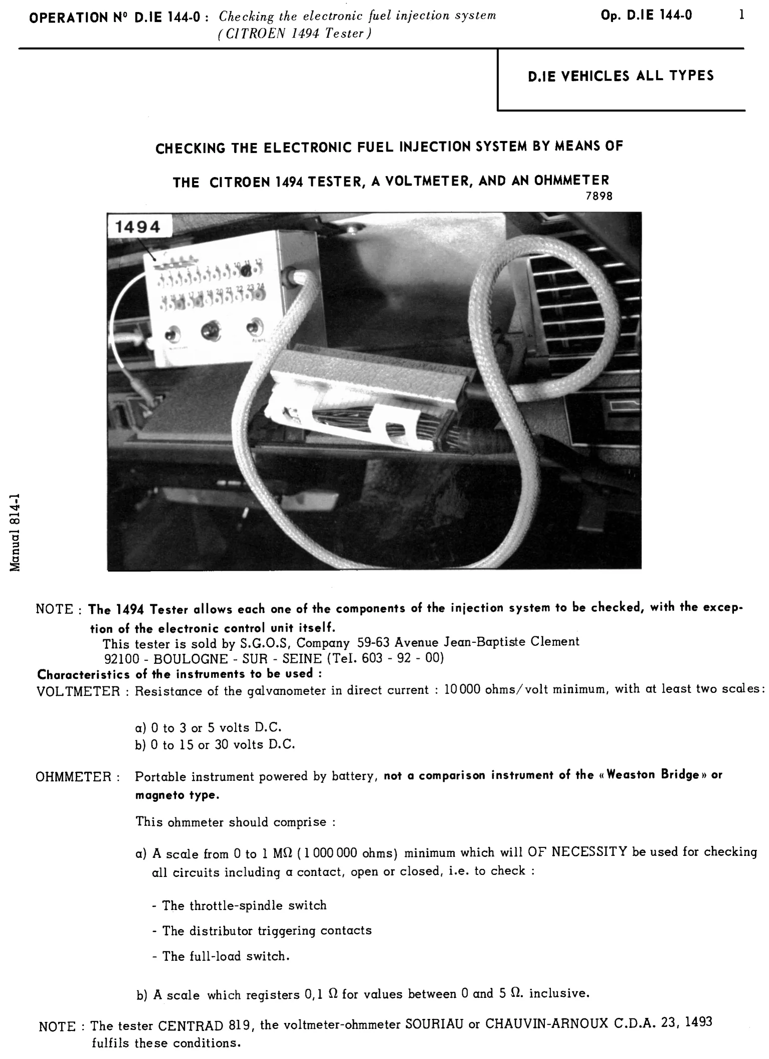 Using Citroen tester, page 62 of 454 — 814 Repair Manual — Volume I