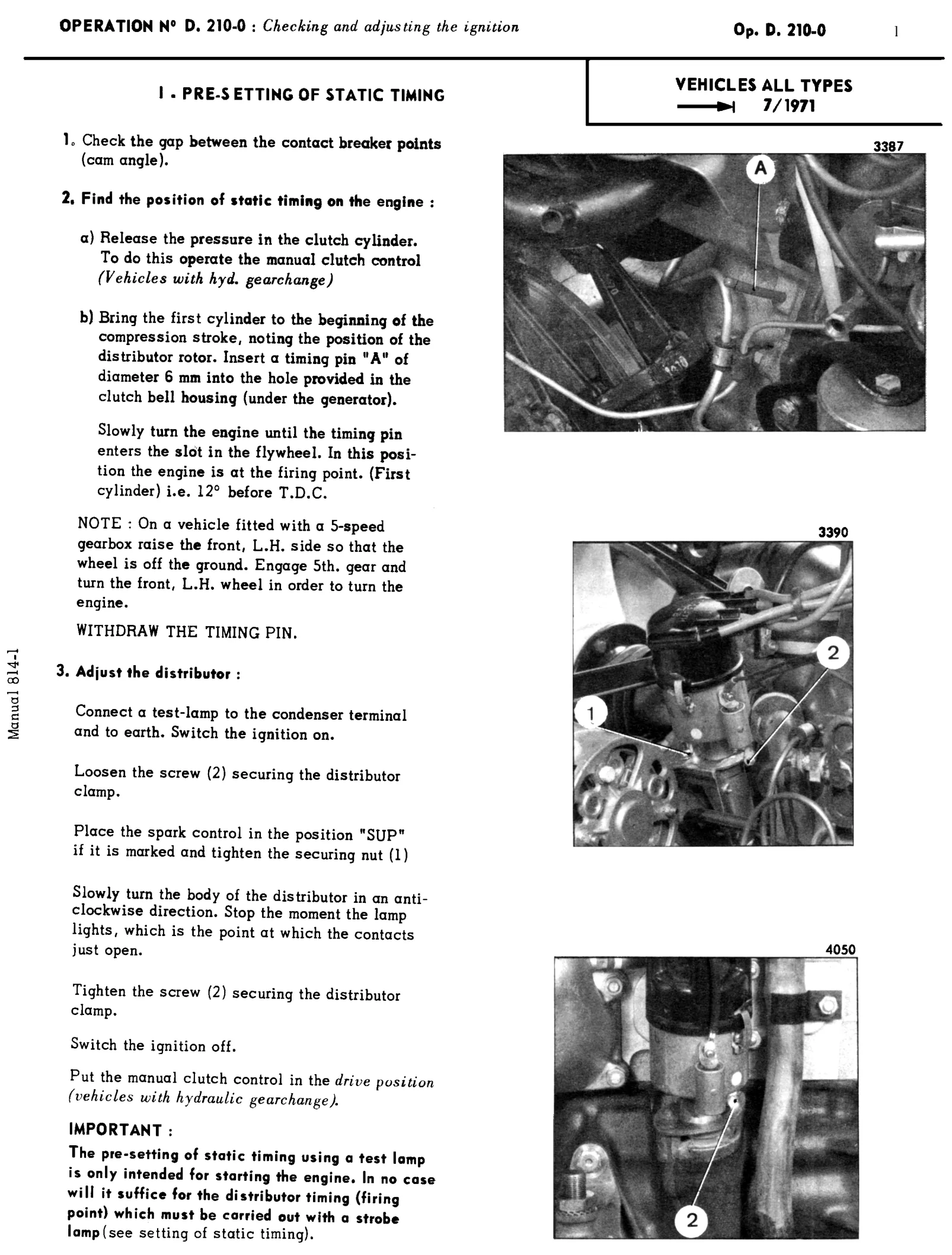 Set static timing to '71, page 124 of 454 — 814 Repair Manual — Volume I