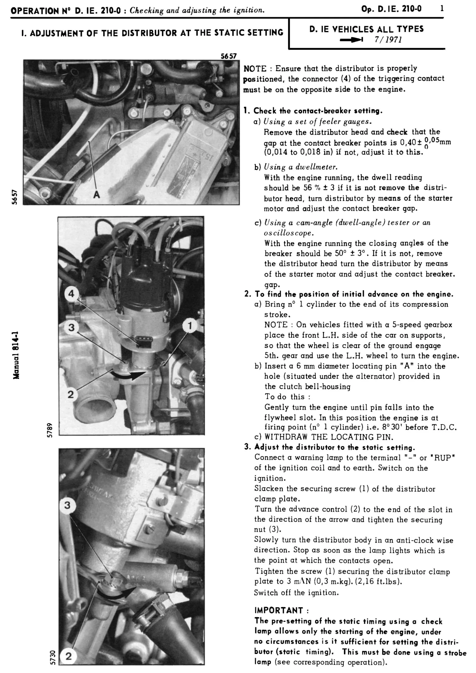 Setting IE static timing, page 135 of 454 — 814 Repair Manual — Volume I