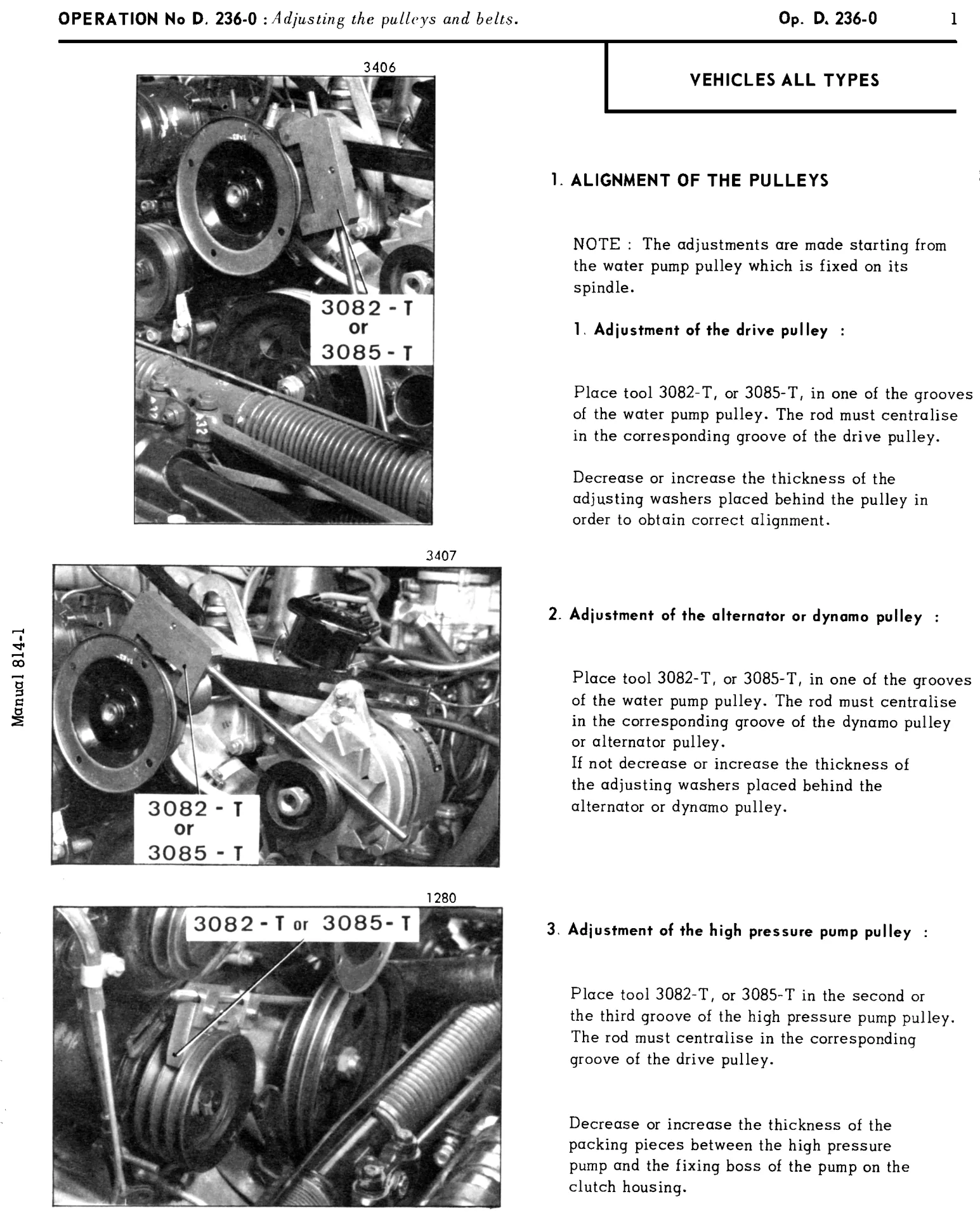 Adjusting pulleys and belts, page 143 of 454 — 814 Repair Manual — Volume I