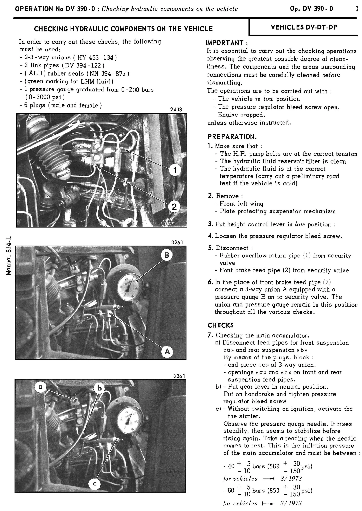 Check hydraulic parts on vehicle, page 206 of 454 — 814 Repair Manual — Volume I