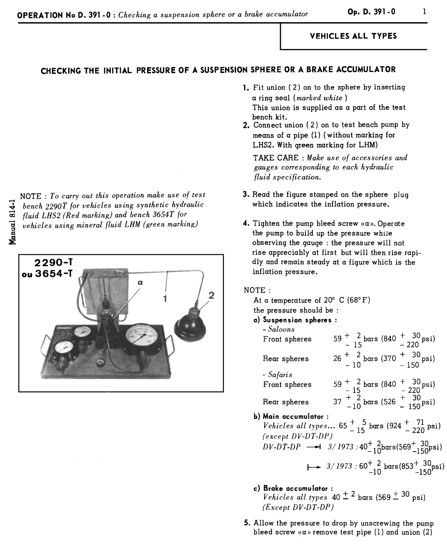 Checking sphere pressure, page 212 of 454 — 814 Repair Manual — Volume I