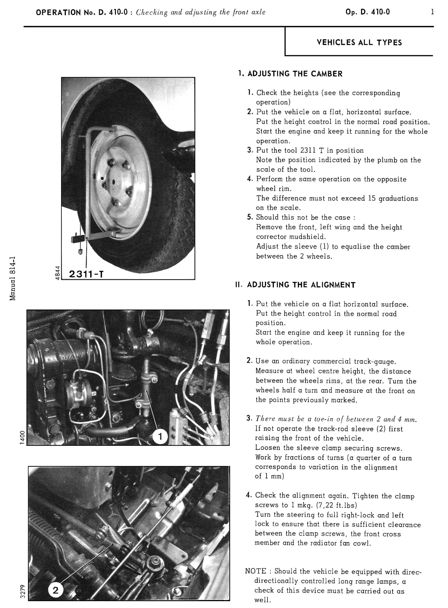 Adjusting camber and toe-in, page 216 of 454 — 814 Repair Manual — Volume I