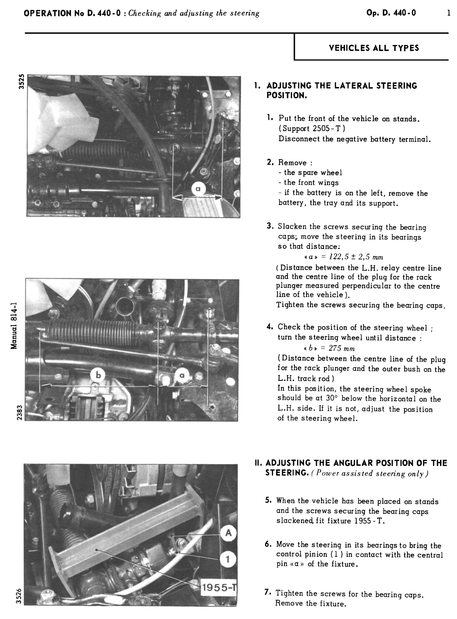 Adjusting lateral and angular position of the steering, page 233 of 454 — 814 Repair Manual — Volume I
