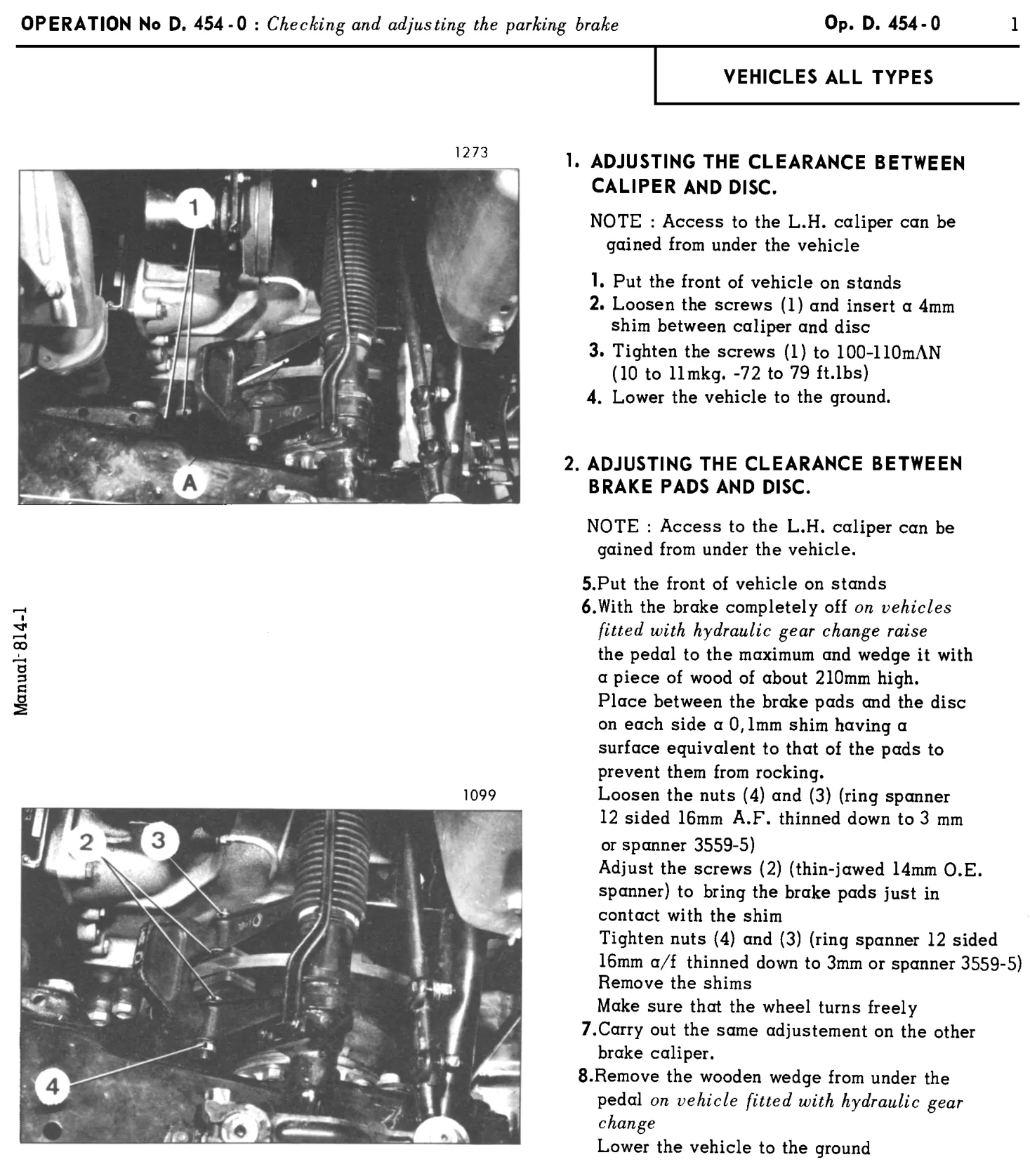 Parking brake adjustment, page 253 of 454 — 814 Repair Manual — Volume I