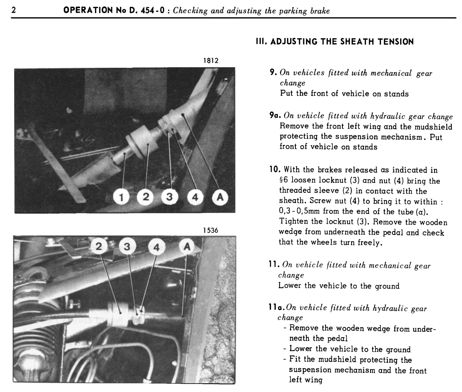 Parking brake adjustment, page 254 of 454 — 814 Repair Manual — Volume I