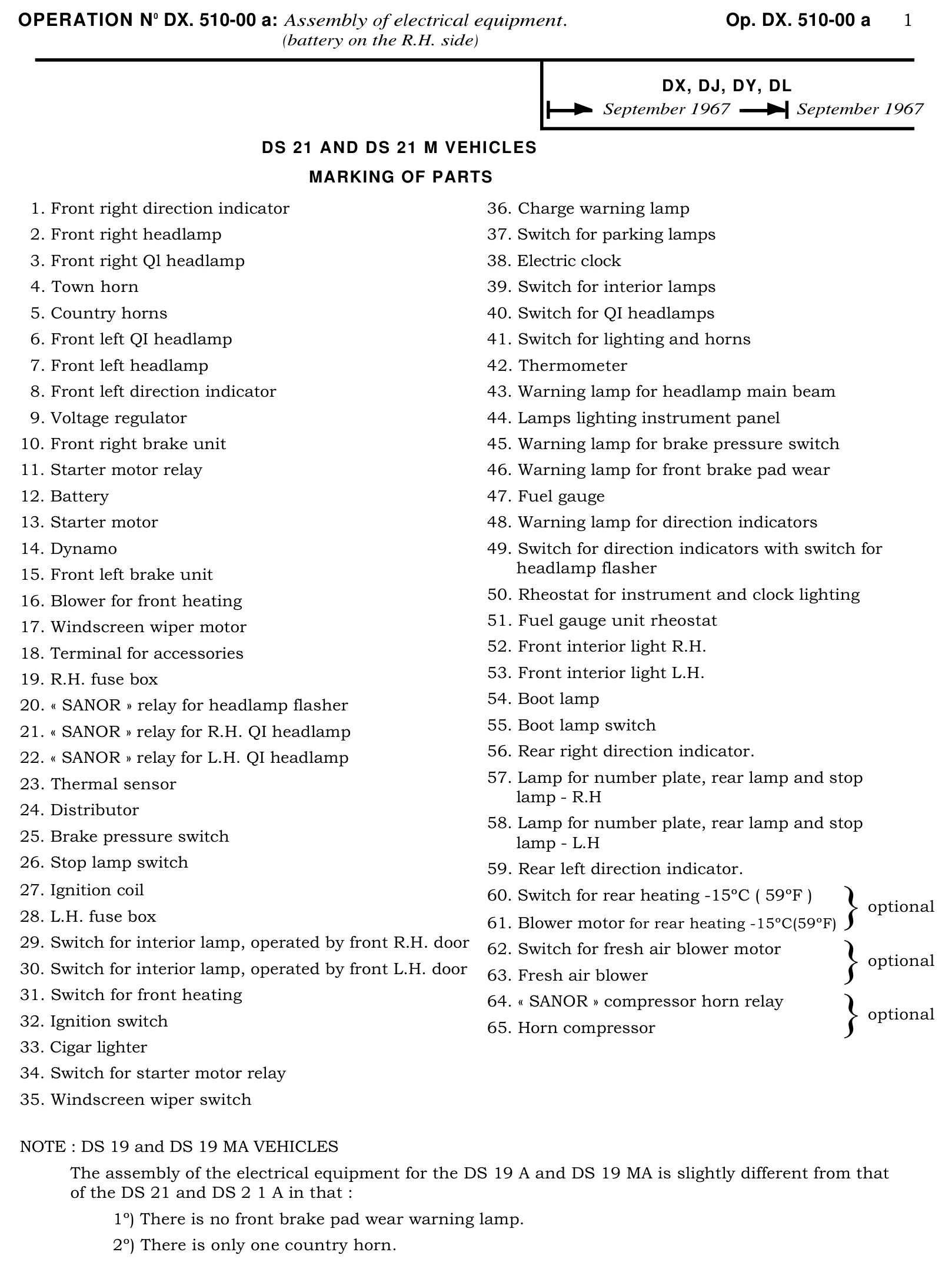 DX, DJ, DY, DL Sept '66- Sept '67 RH Battery / Key to wiring diagram, page 270 of 454 — 814 Repair Manual — Volume I