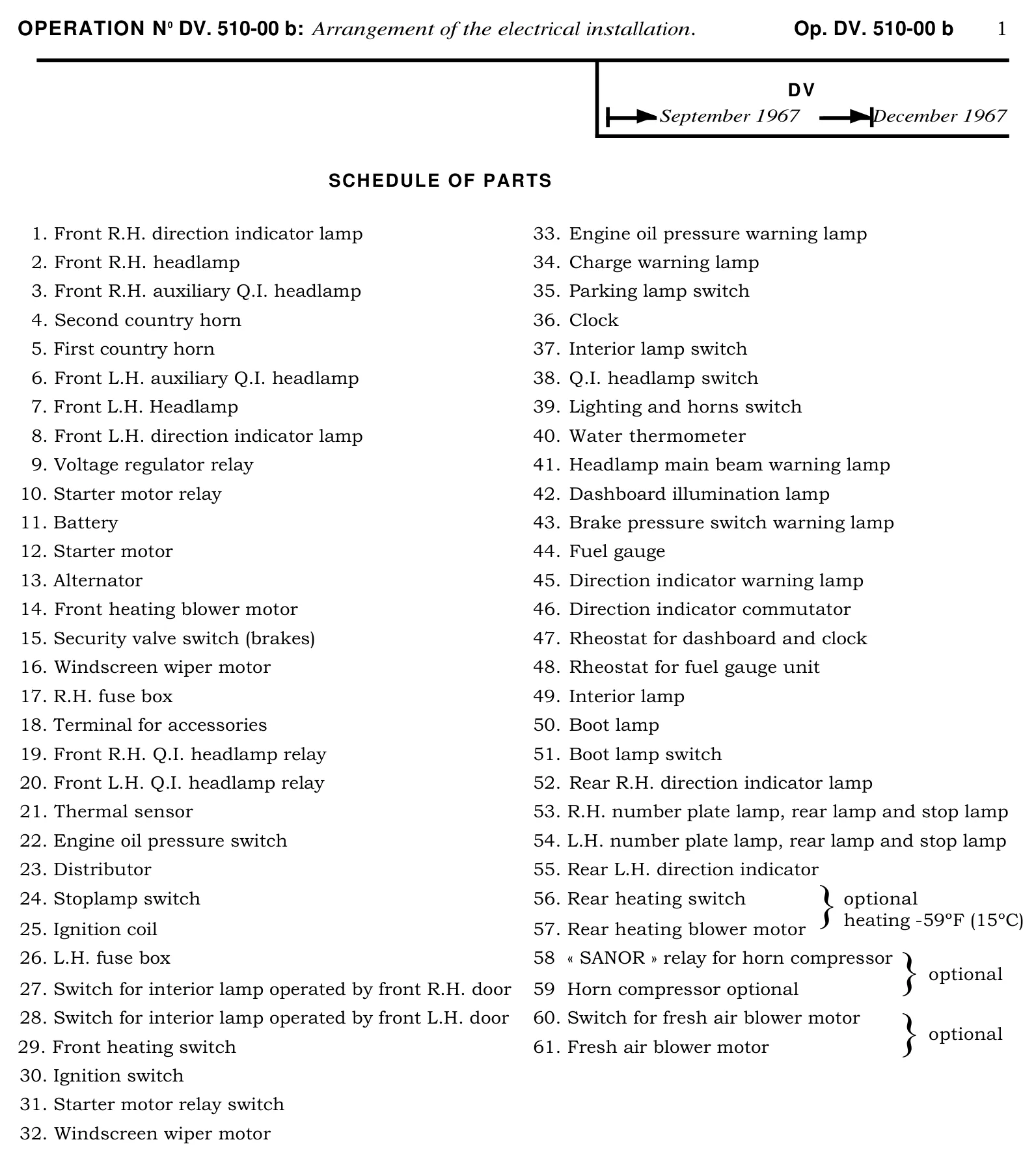 DV Sept '67- Dec '67 / Key to wiring diagram, page 294 of 454 — 814 Repair Manual — Volume I