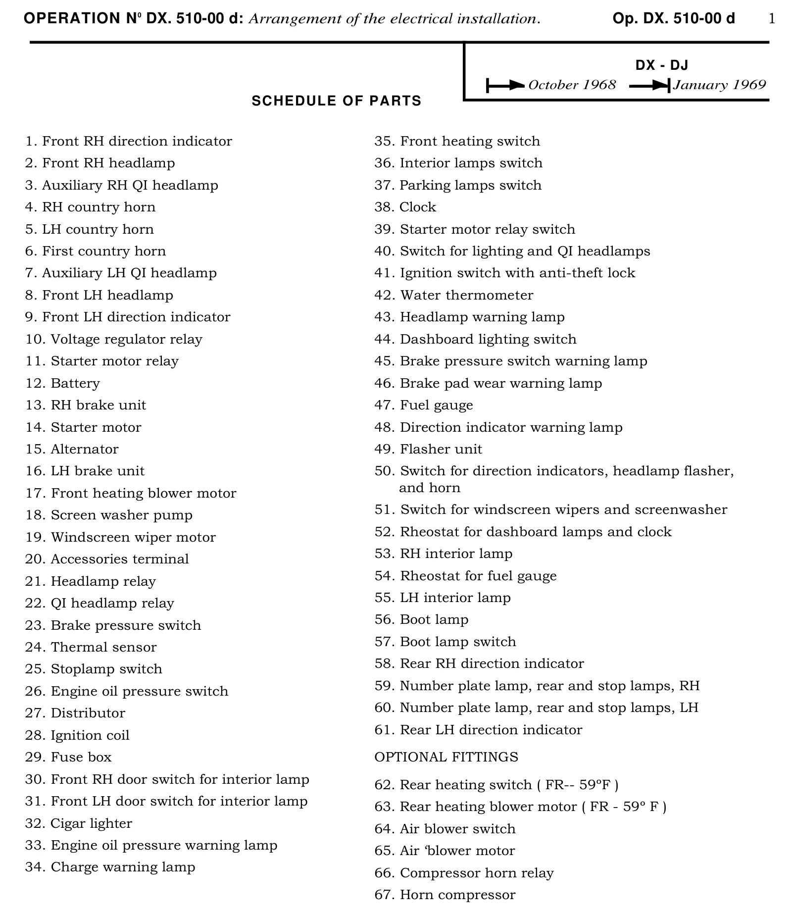 DX, DJ Oct '68- Jan '69 / Key to wiring diagram, page 303 of 454 — 814 Repair Manual — Volume I