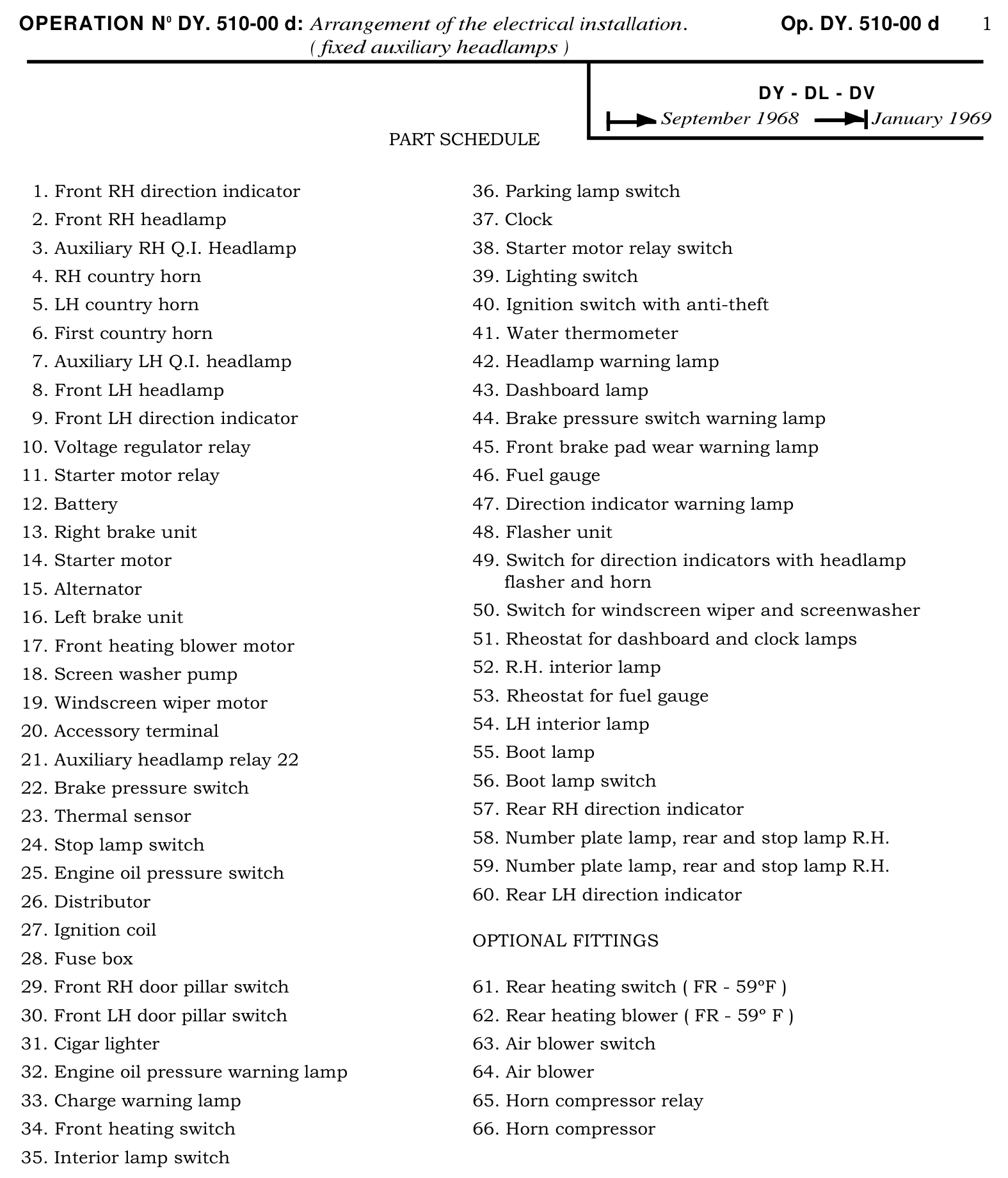 DY, DL, DV Sept '68- Jan '69 / Key to wiring diagram, page 311 of 454 — 814 Repair Manual — Volume I