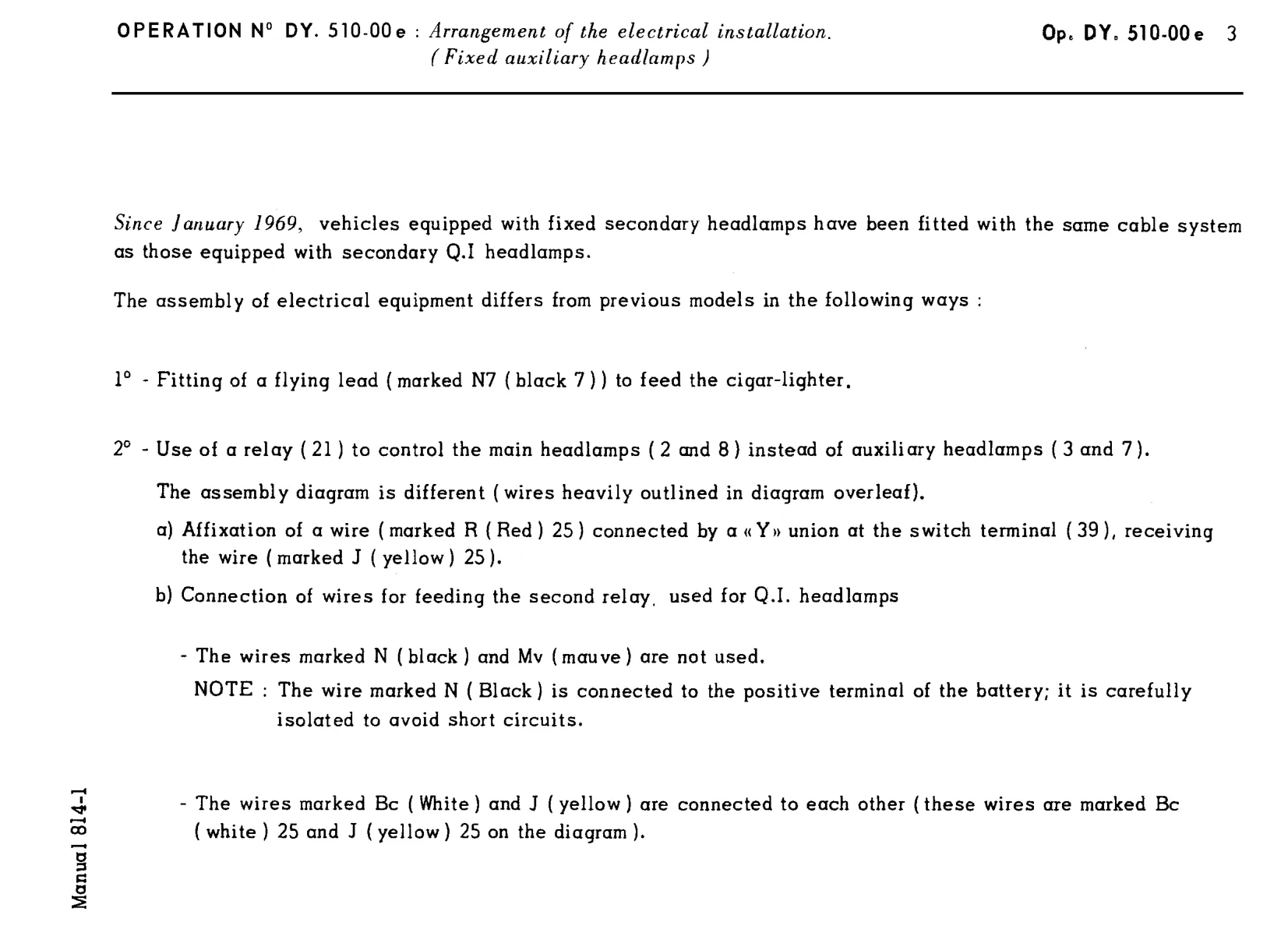 DY, DL Jan '69- Sept 69 / Wiring changes, page 323 of 454 — 814 Repair Manual — Volume I