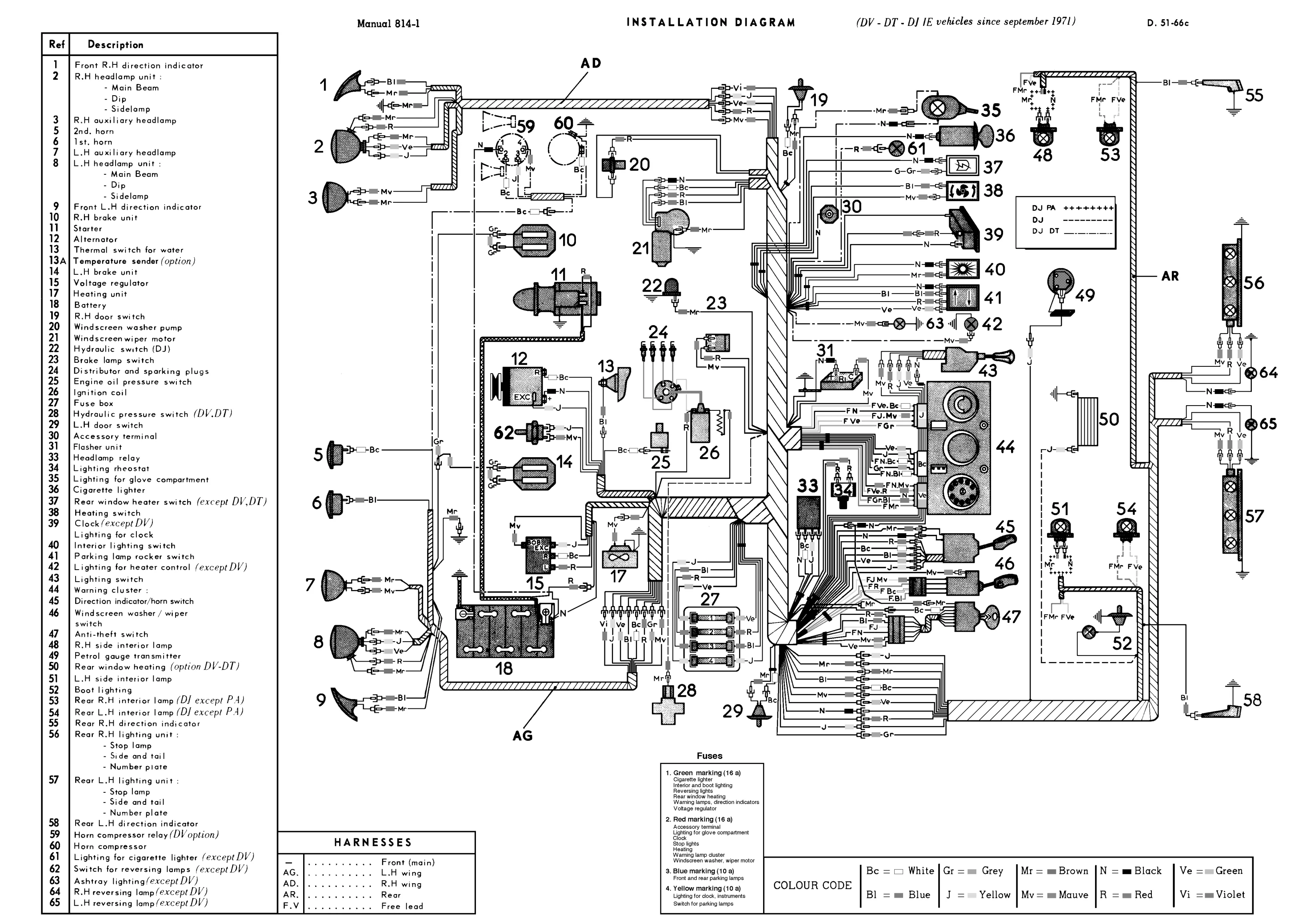 Installation diagram LHD, page 350 of 454 — 814 Repair Manual — Volume I