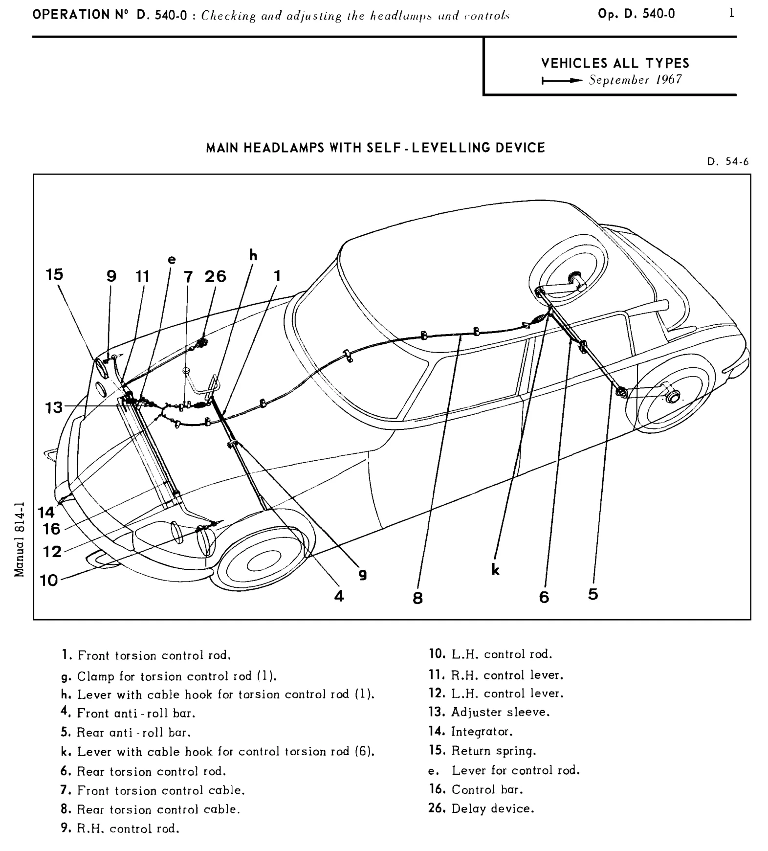 Headlamps / Levelling from Sept '67, page 397 of 454 — 814 Repair Manual — Volume I