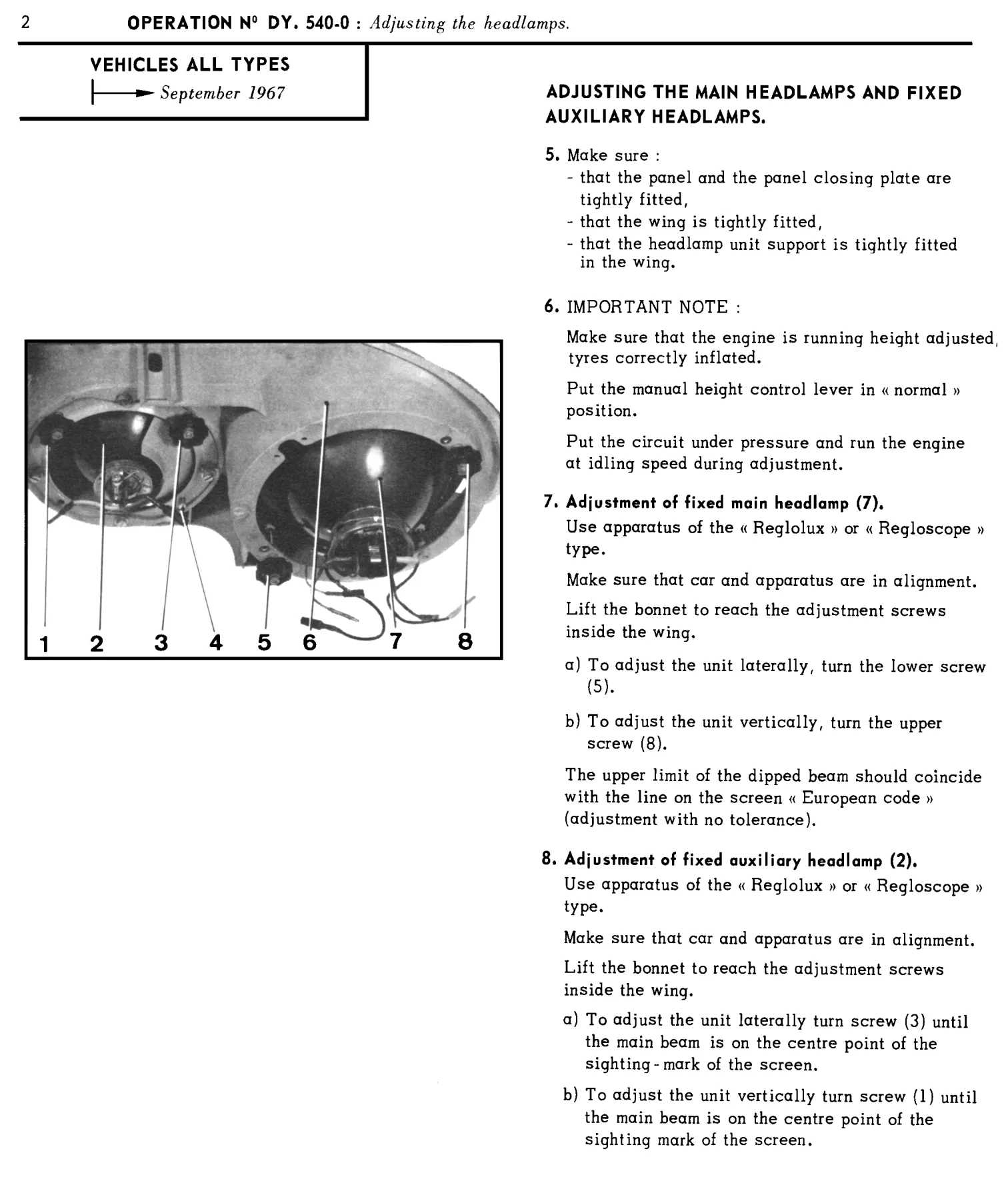 Adjusting fixed lights from Sep 67, page 422 of 454 — 814 Repair Manual — Volume I