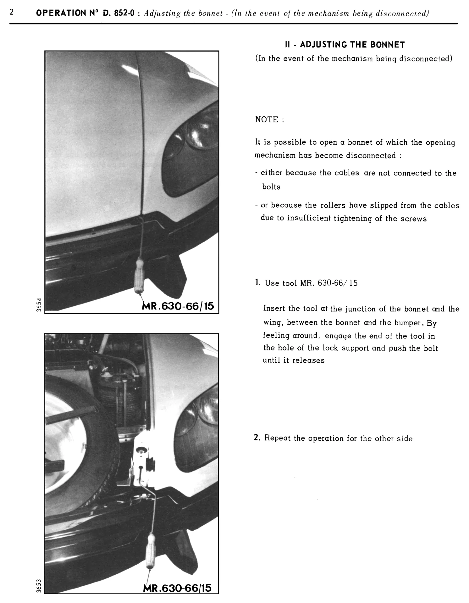 Adjusting bonnet lock, page 442 of 454 — 814 Repair Manual — Volume I