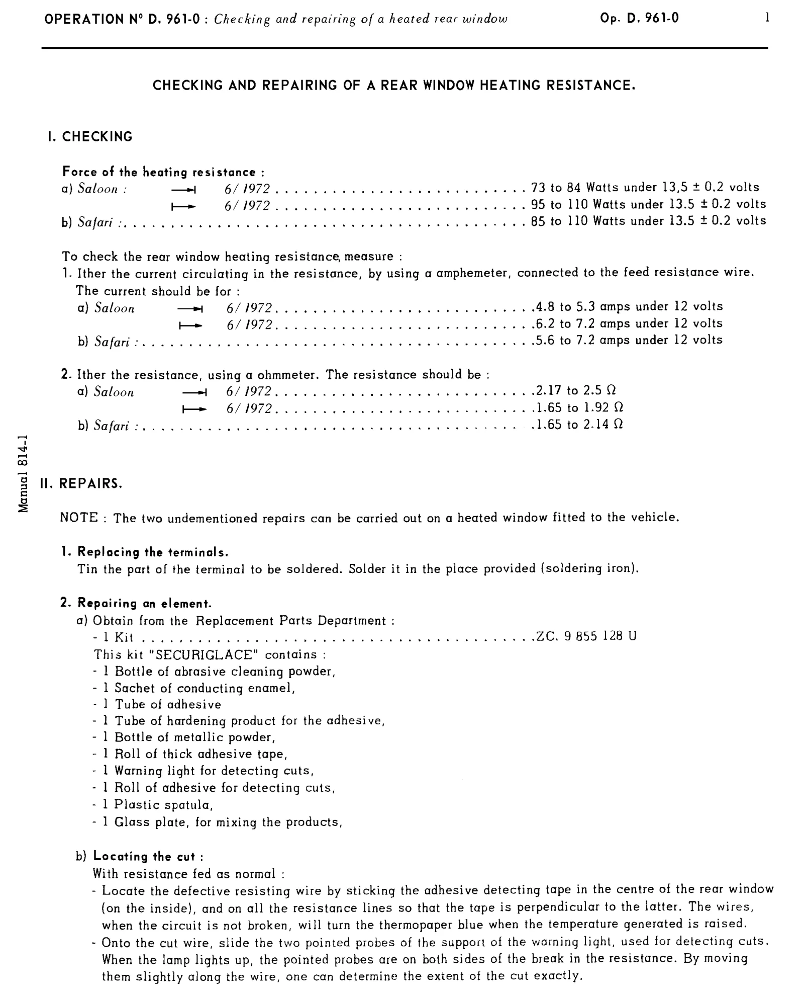 Rear window demister, page 443 of 454 — 814 Repair Manual — Volume I