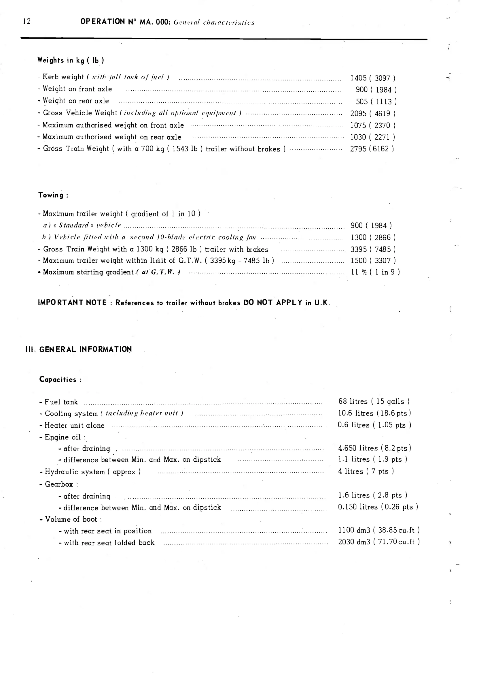 CX2400 estate, page 18 of 389 — CX Repair Manual — Characteristics, Adjustments, Checks