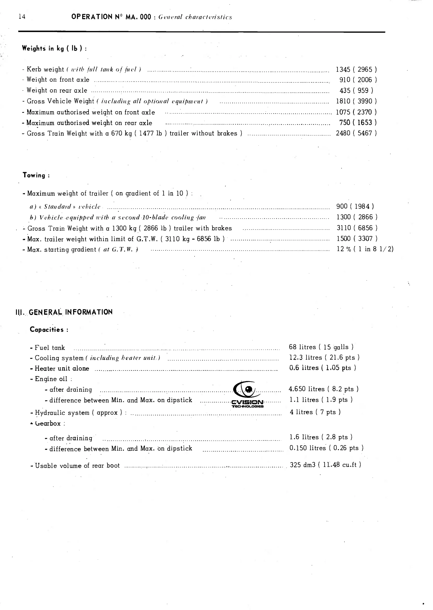 CX2400 GTI saloon, page 20 of 389 — CX Repair Manual — Characteristics, Adjustments, Checks