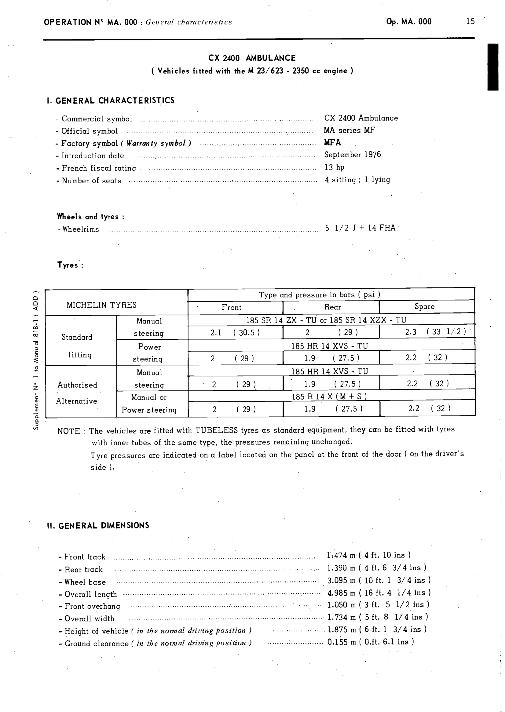 CX2400 Ambulance, page 21 of 389 — CX Repair Manual — Characteristics, Adjustments, Checks