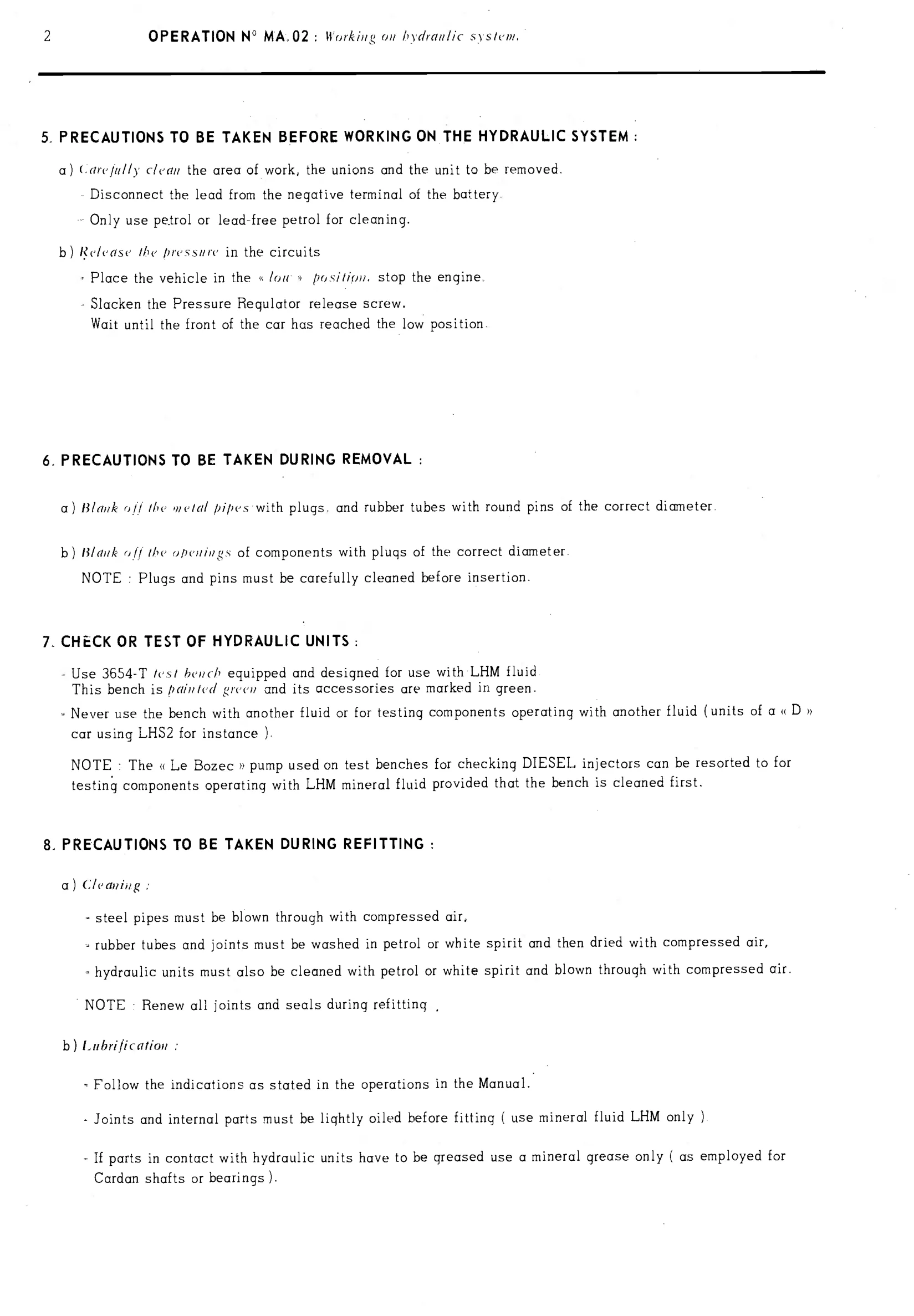 Hydraulics / Precautions, page 43 of 389 — CX Repair Manual — Characteristics, Adjustments, Checks