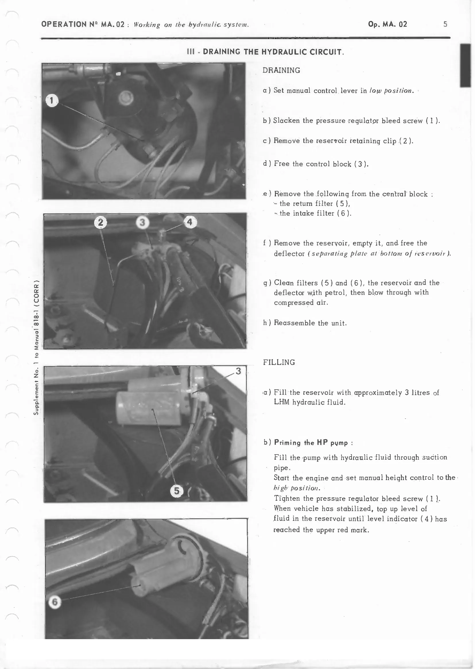 Draining hydraulic system, page 46 of 389 — CX Repair Manual — Characteristics, Adjustments, Checks