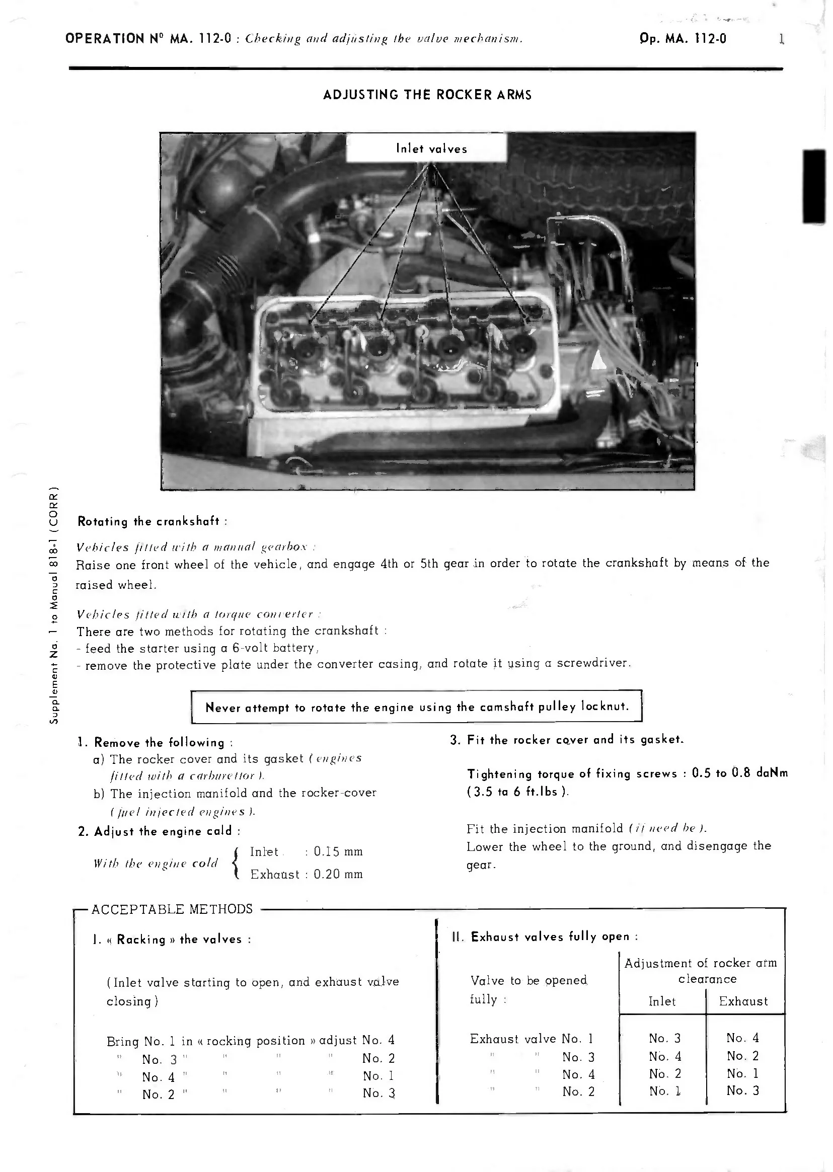 Adjusting rockers, page 69 of 389 — CX Repair Manual — Characteristics, Adjustments, Checks