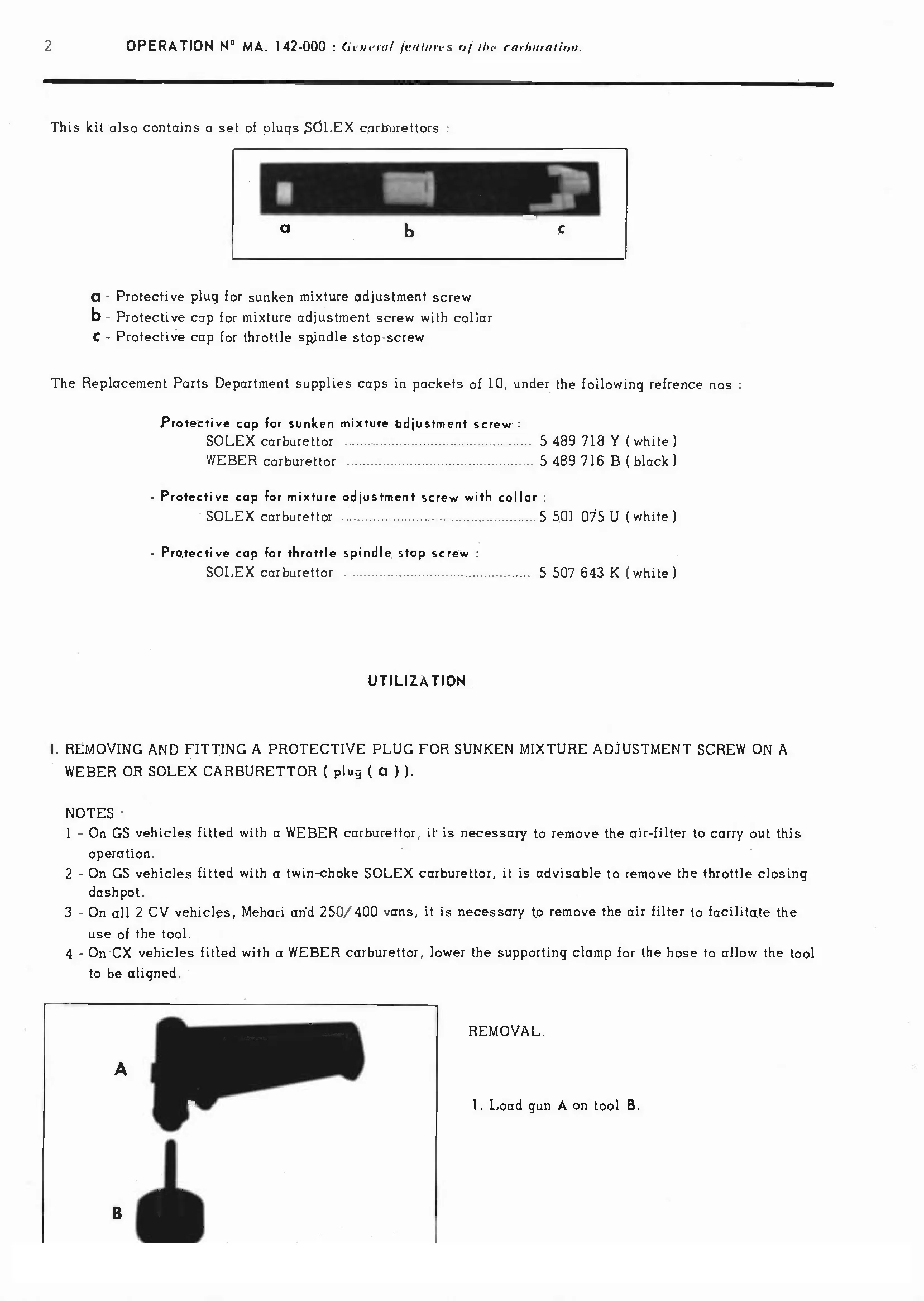 Carburation, page 73 of 389 — CX Repair Manual — Characteristics, Adjustments, Checks