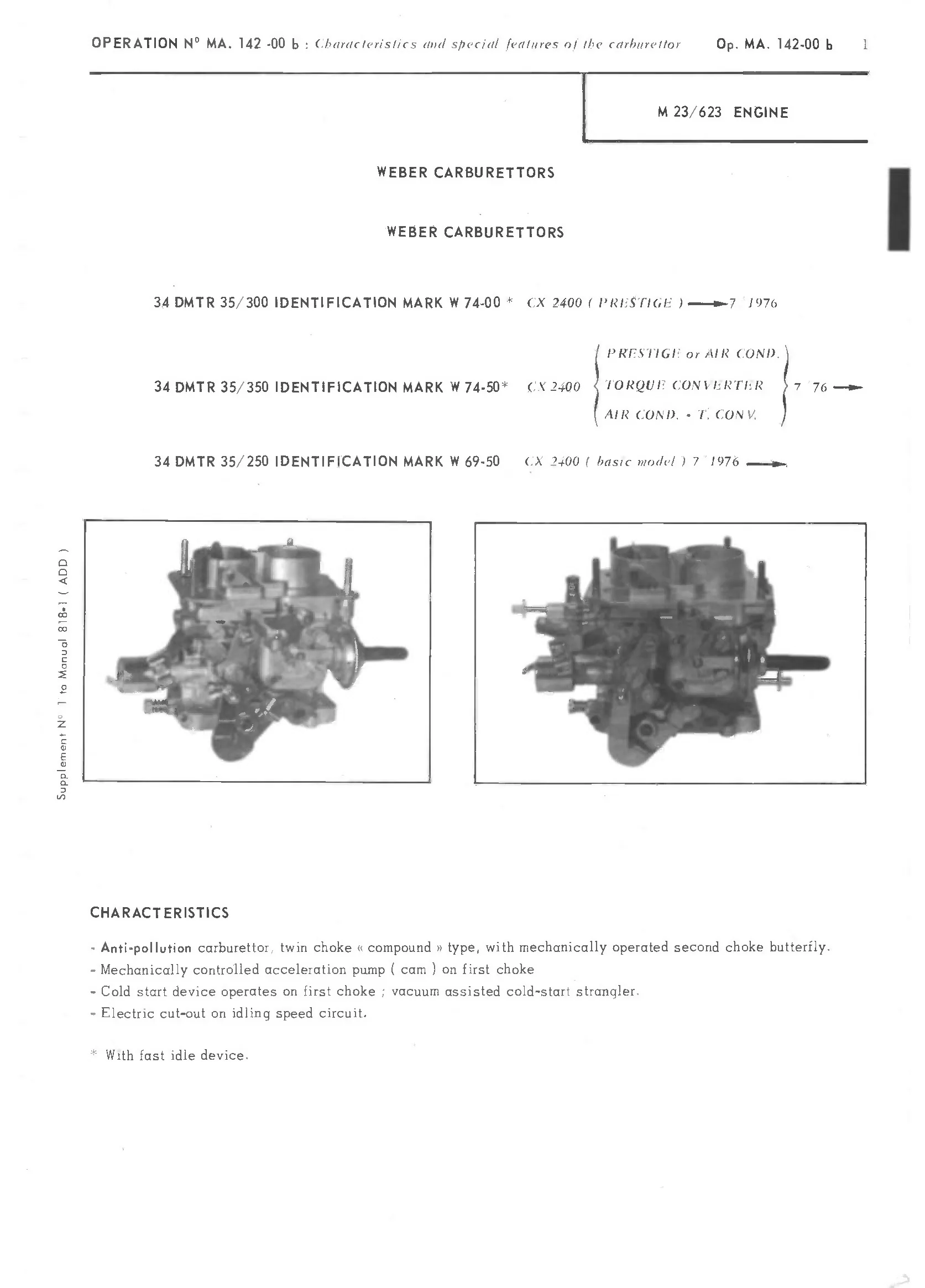 Weber carburettors, page 83 of 389 — CX Repair Manual — Characteristics, Adjustments, Checks