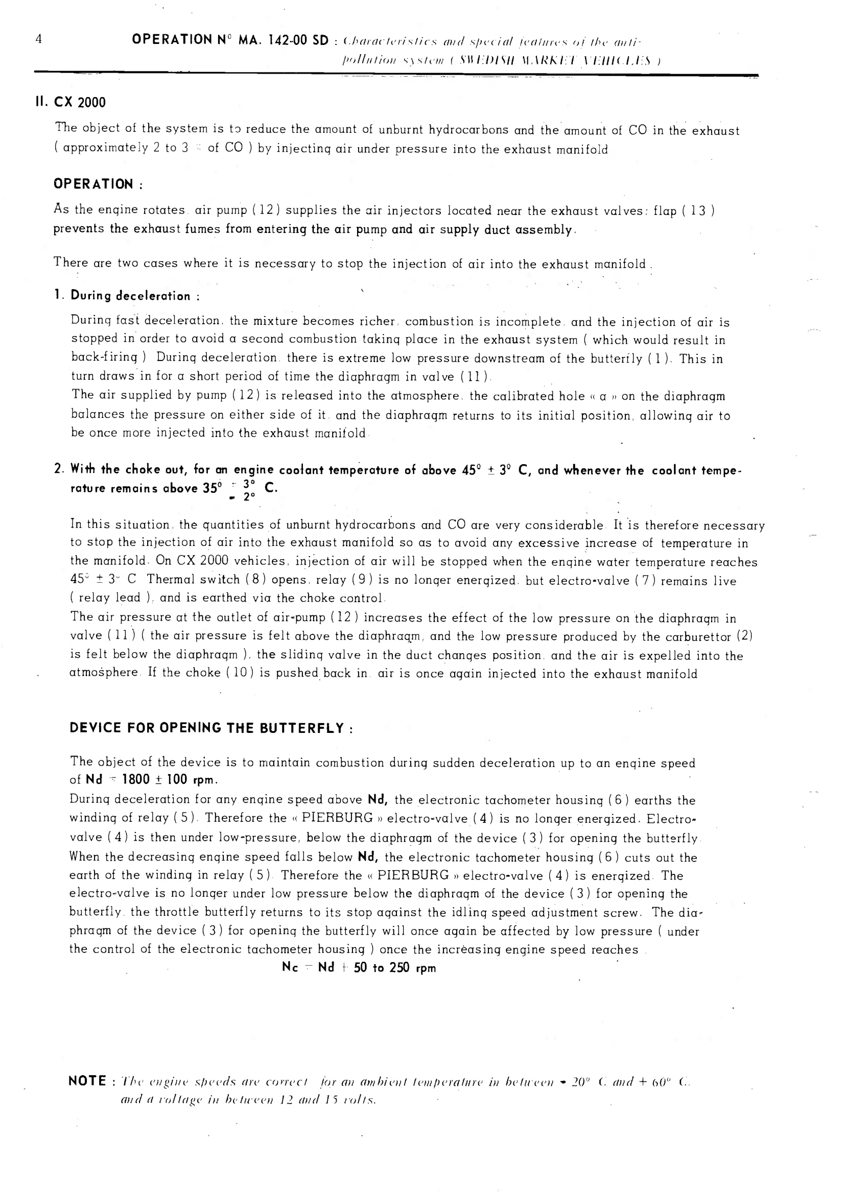 Anti-pollution for Swedish market, page 88 of 389 — CX Repair Manual — Characteristics, Adjustments, Checks