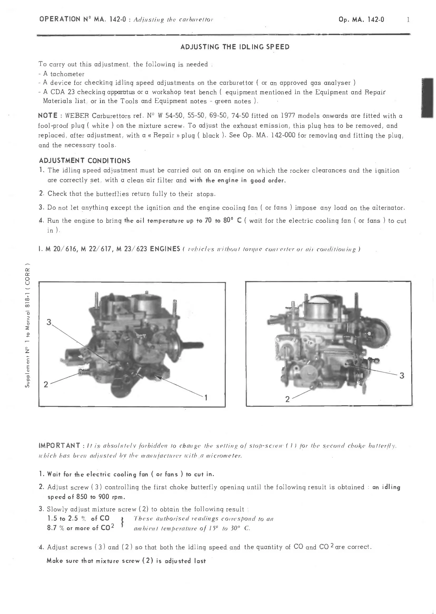 Adjusting idle speed, page 90 of 389 — CX Repair Manual — Characteristics, Adjustments, Checks