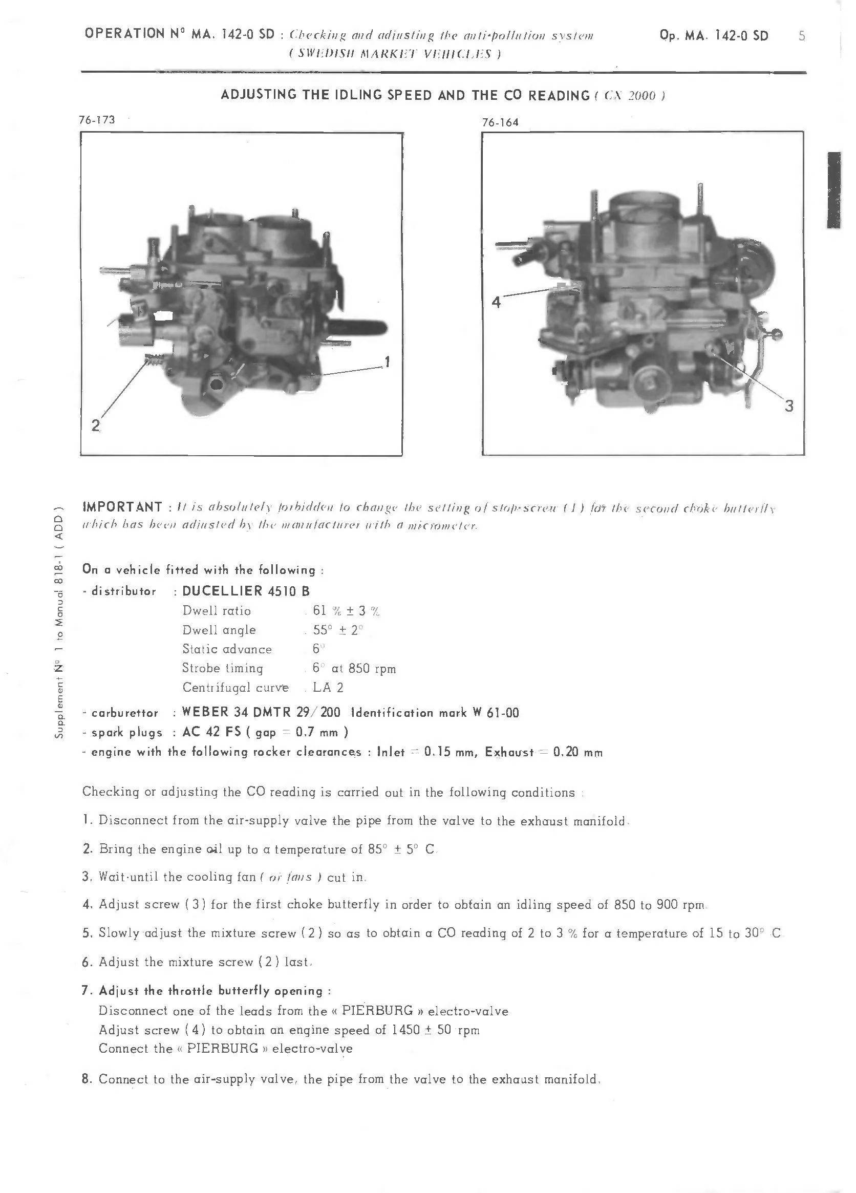 Adjusting idle speed, page 96 of 389 — CX Repair Manual — Characteristics, Adjustments, Checks
