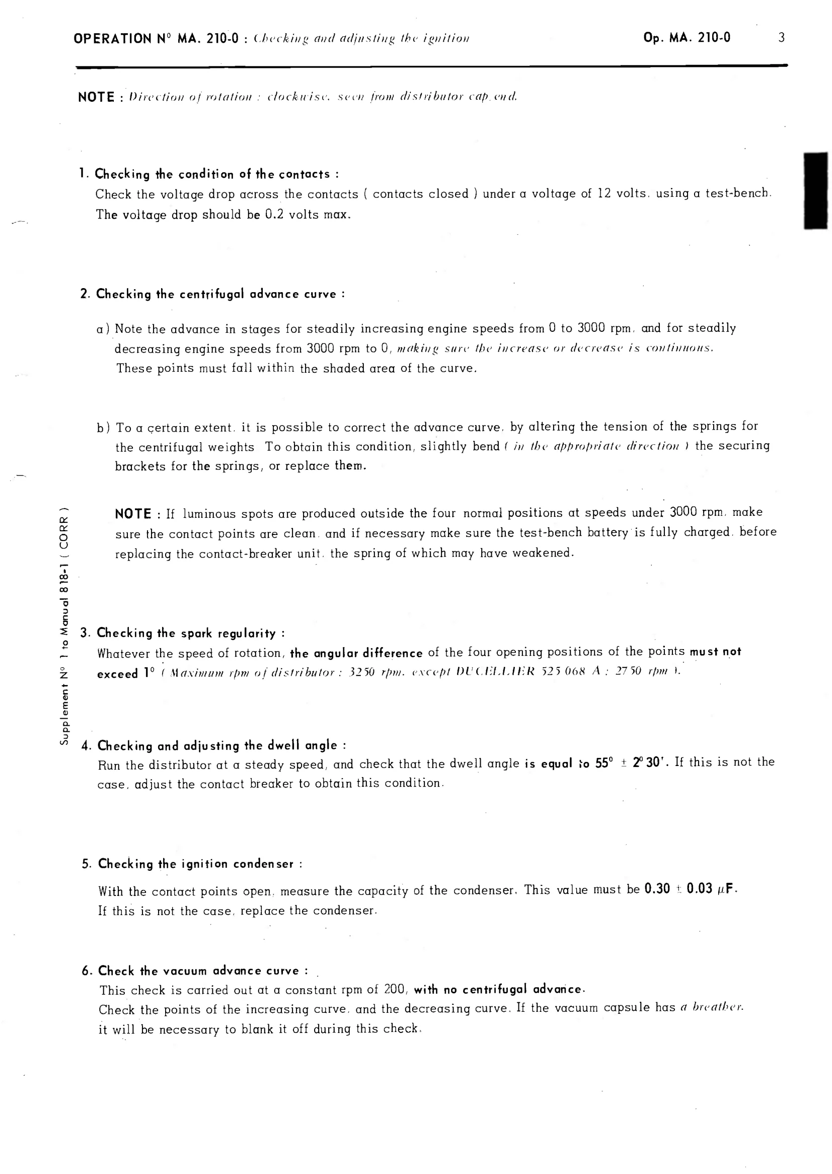 Checking distributor, page 158 of 389 — CX Repair Manual — Characteristics, Adjustments, Checks