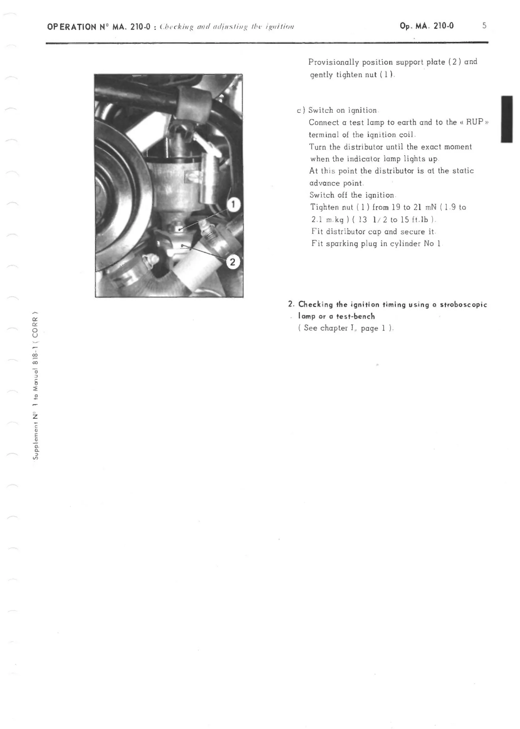 Fitting distributor, page 160 of 389 — CX Repair Manual — Characteristics, Adjustments, Checks