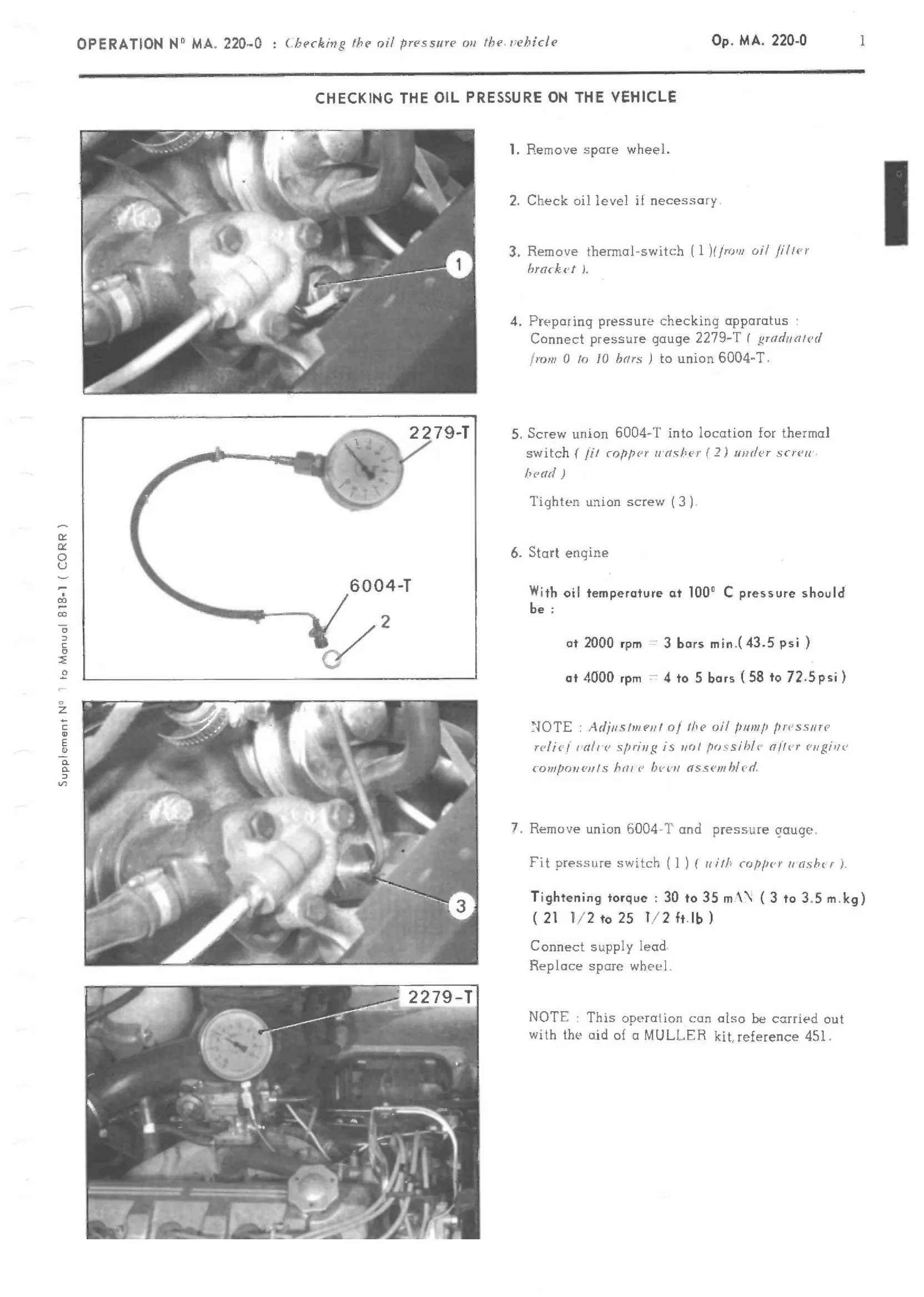 Checking oil pressure, page 165 of 389 — CX Repair Manual — Characteristics, Adjustments, Checks