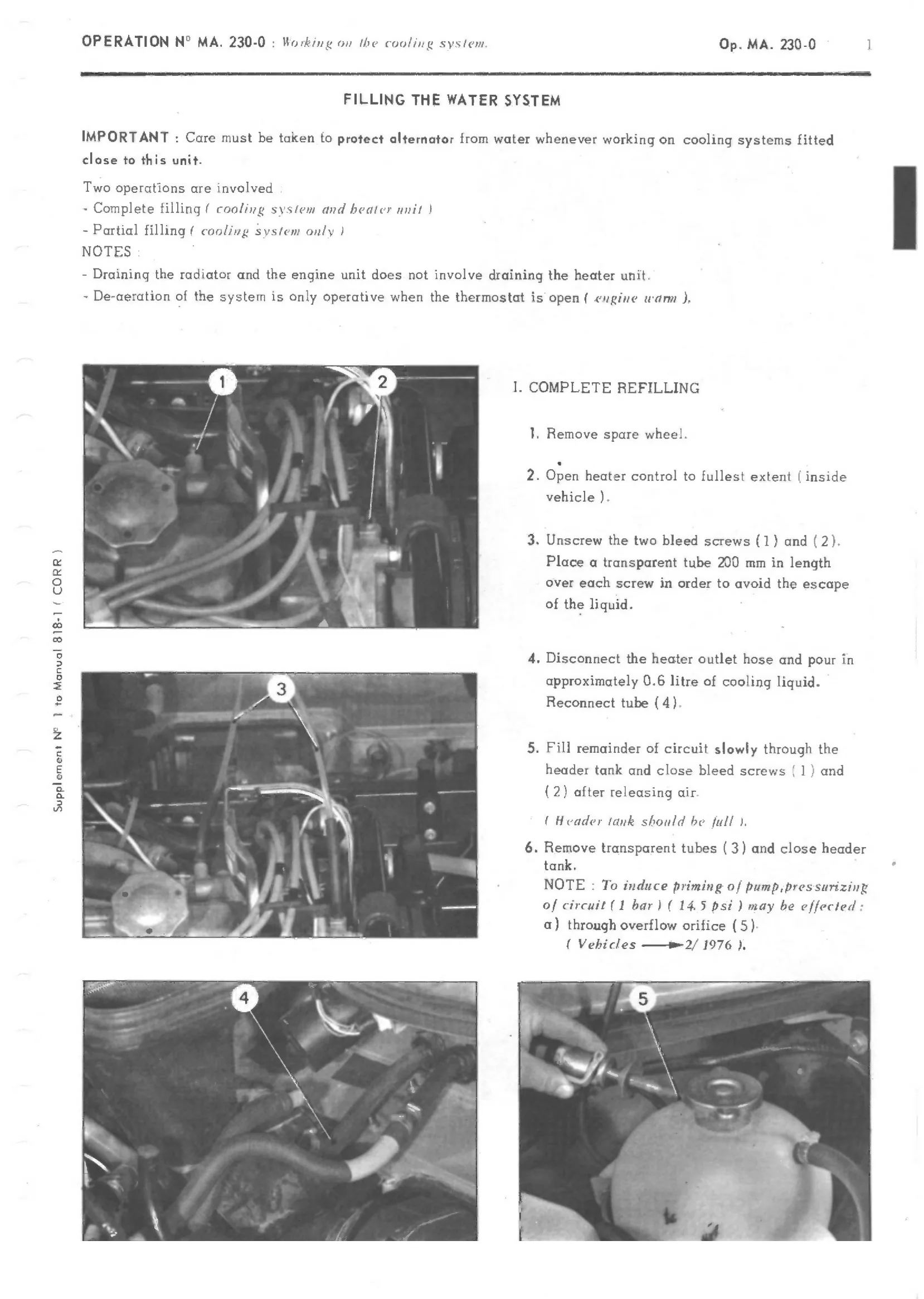 Filling the water system, page 178 of 389 — CX Repair Manual — Characteristics, Adjustments, Checks