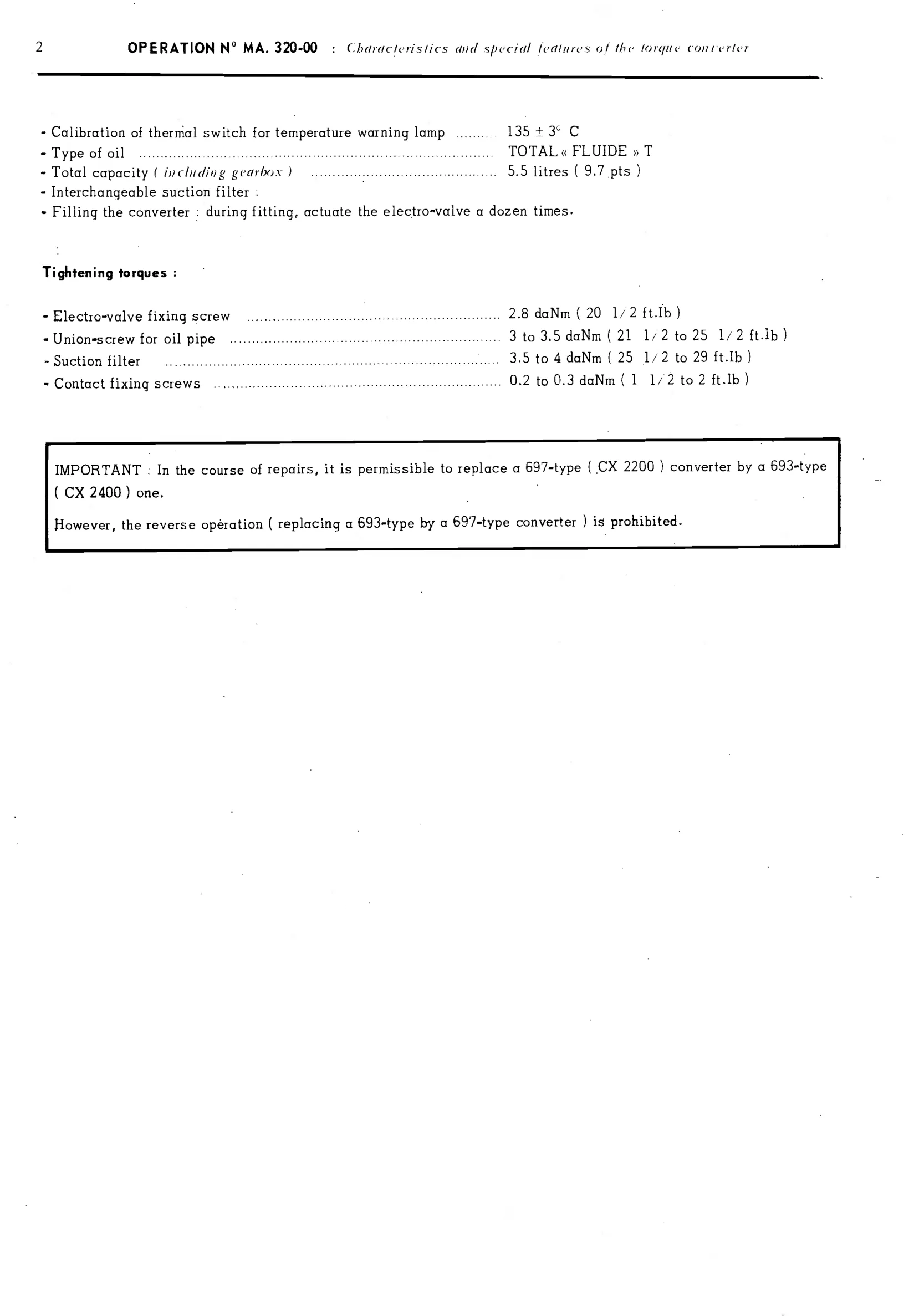 Torque converter, page 186 of 389 — CX Repair Manual — Characteristics, Adjustments, Checks