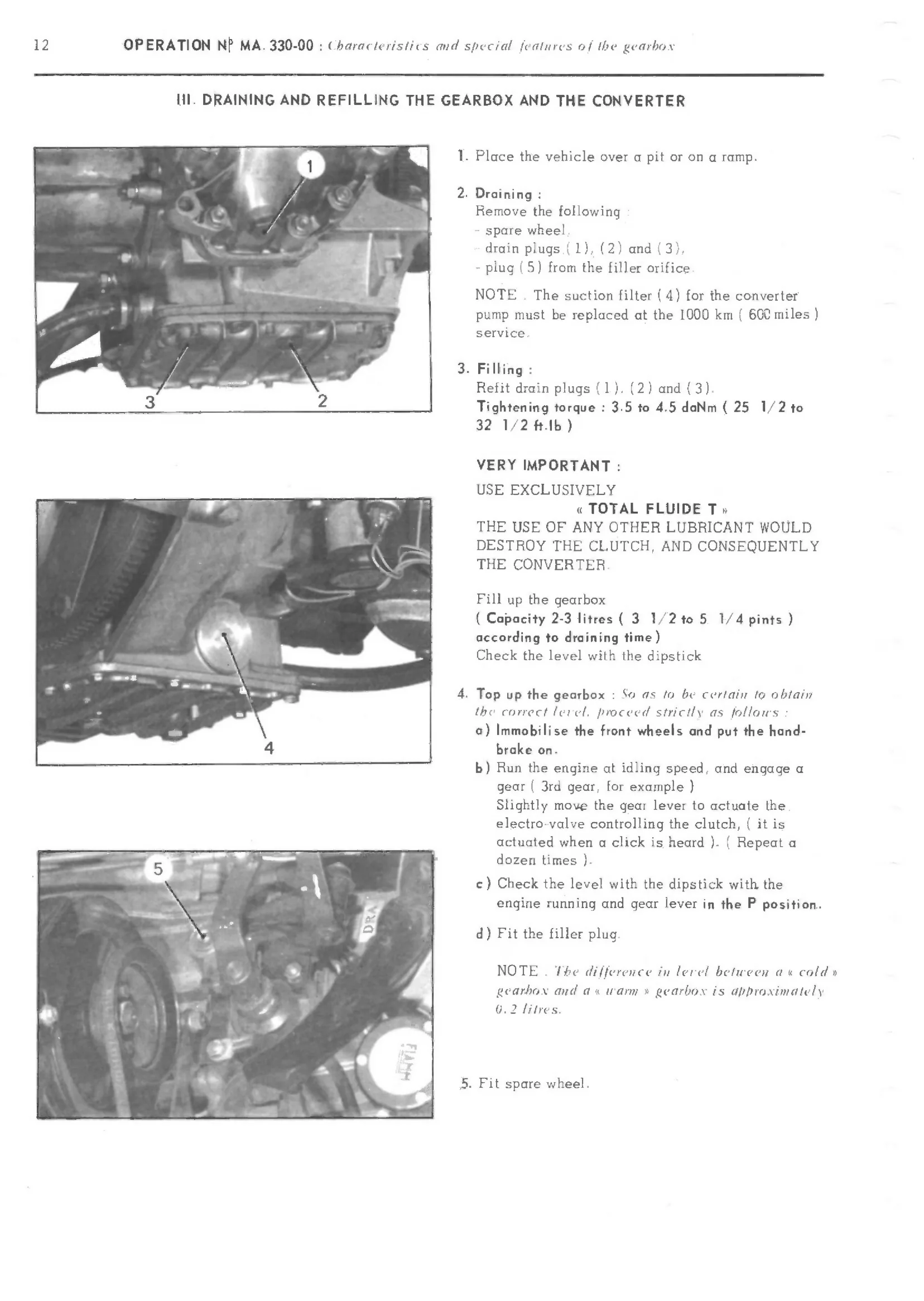 Drain/refill g'box, converter, page 201 of 389 — CX Repair Manual — Characteristics, Adjustments, Checks