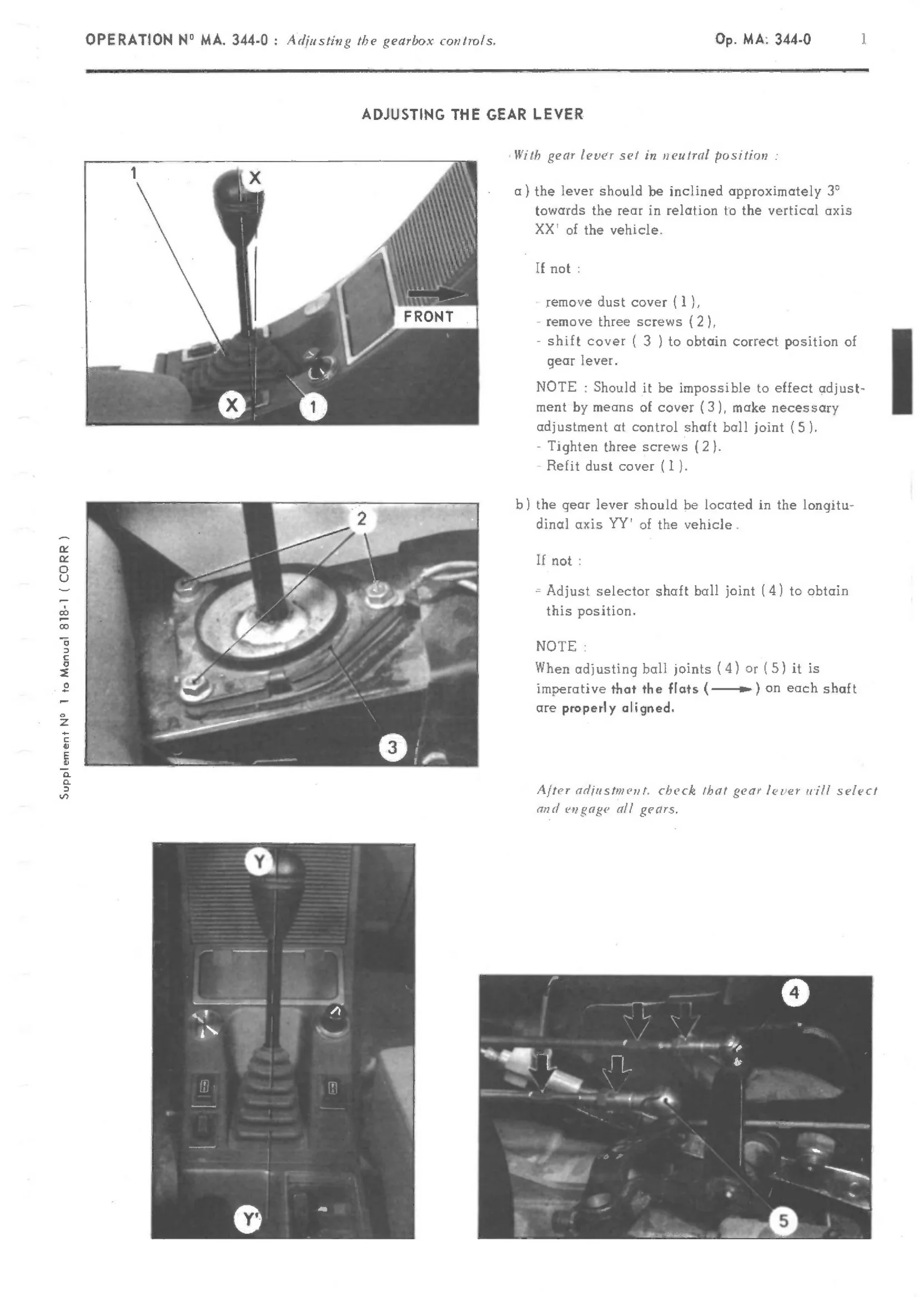 Adjust gear lever, page 207 of 389 — CX Repair Manual — Characteristics, Adjustments, Checks