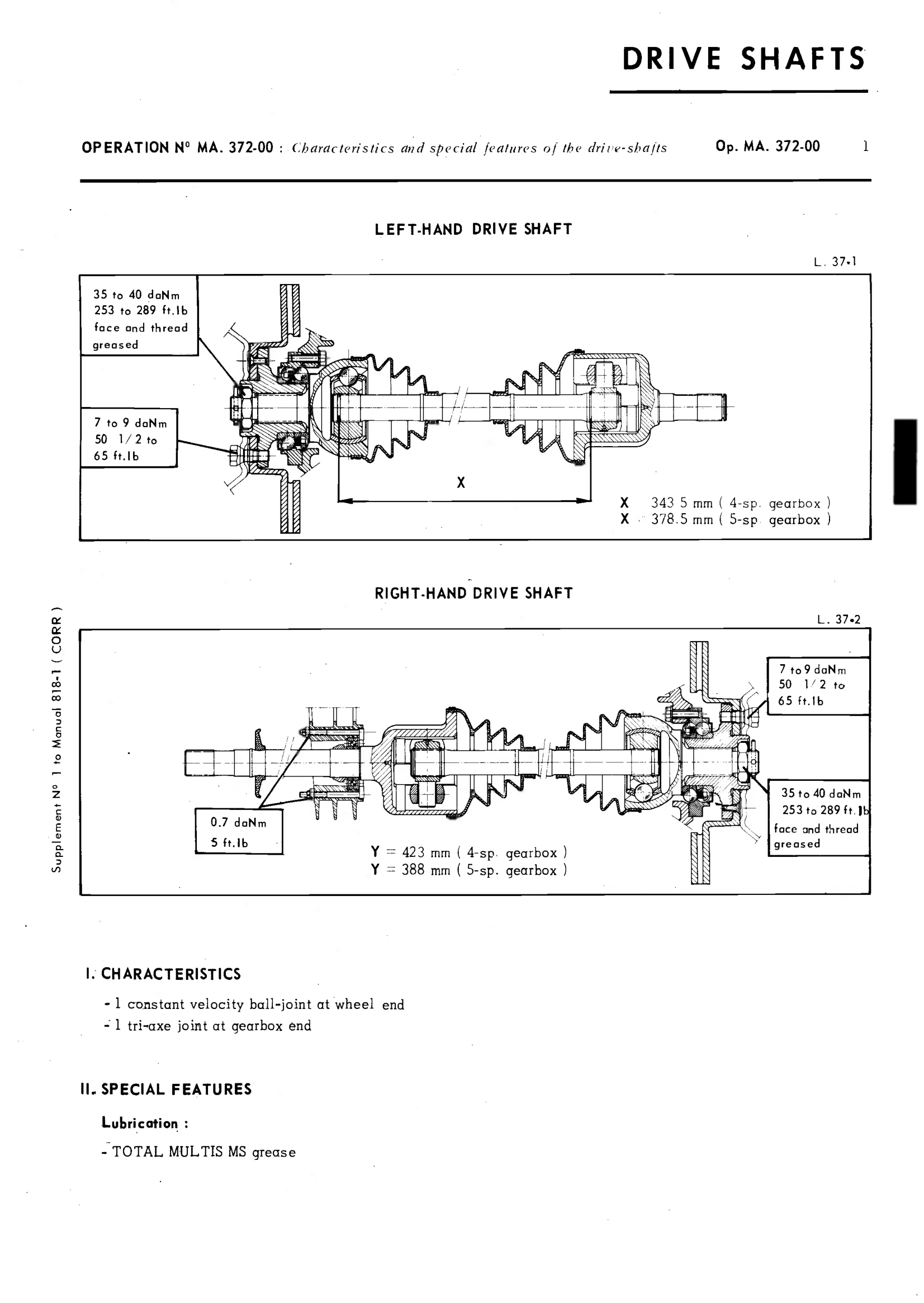 Drive shafts, page 208 of 389 — CX Repair Manual — Characteristics, Adjustments, Checks