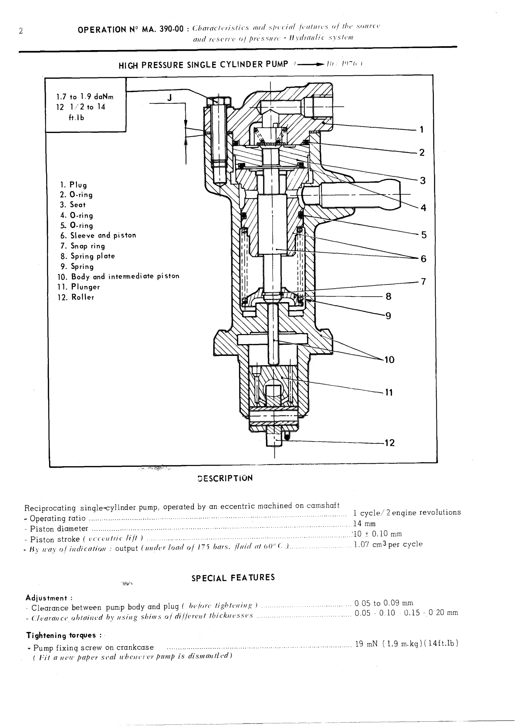 1-cylinder pump, page 210 of 389 — CX Repair Manual — Characteristics, Adjustments, Checks