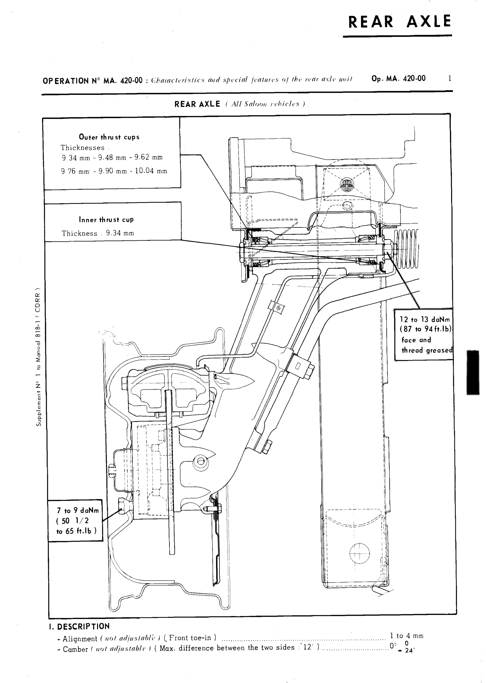 Rear axle, page 246 of 389 — CX Repair Manual — Characteristics, Adjustments, Checks