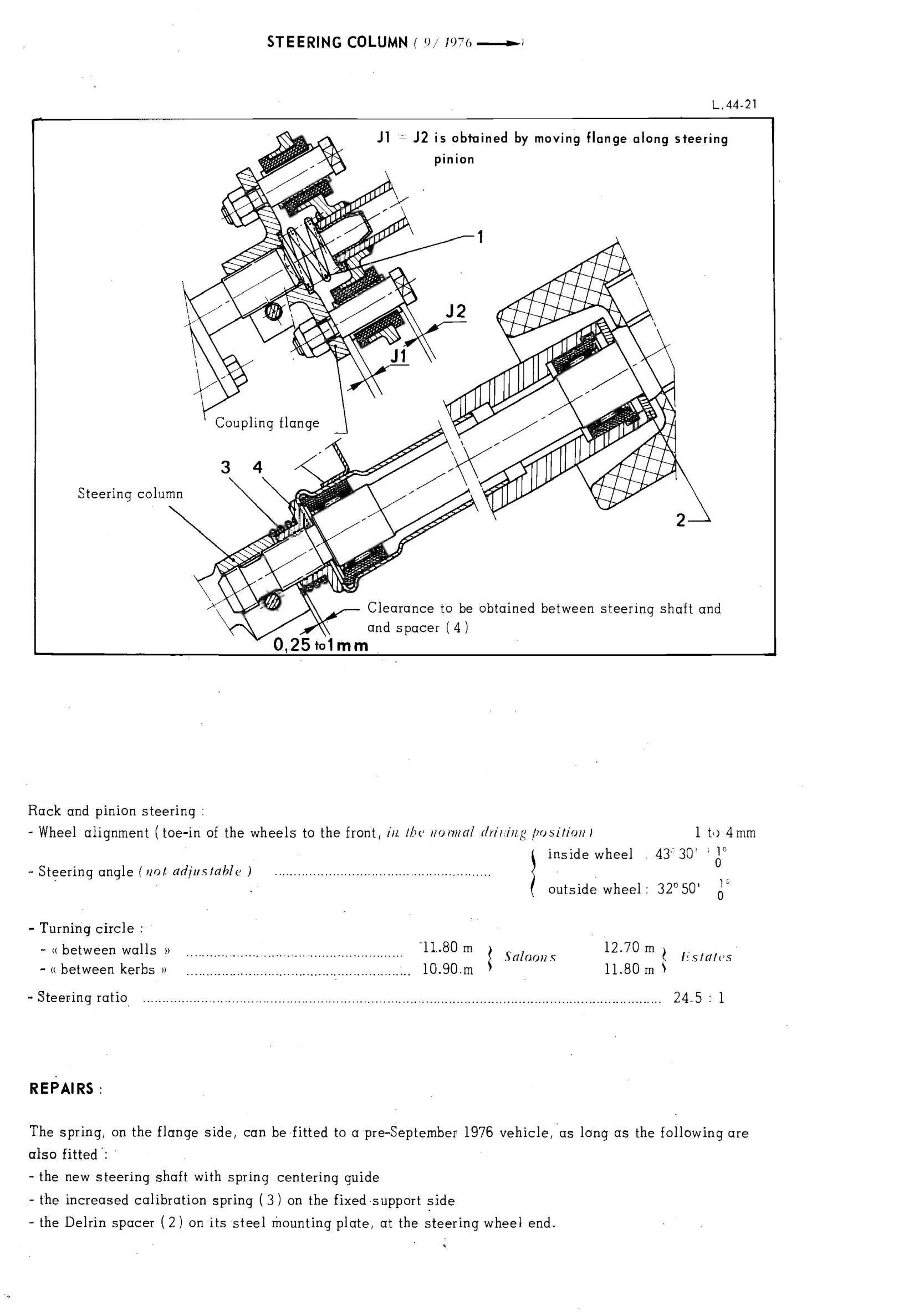 Steering, page 262 of 389 — CX Repair Manual — Characteristics, Adjustments, Checks