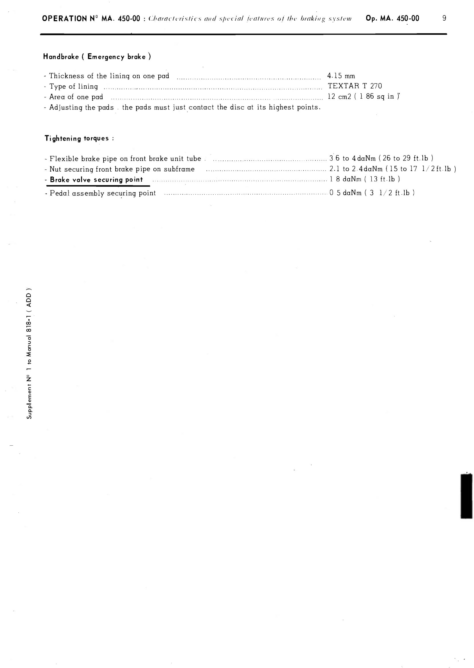 Brakes, page 281 of 389 — CX Repair Manual — Characteristics, Adjustments, Checks