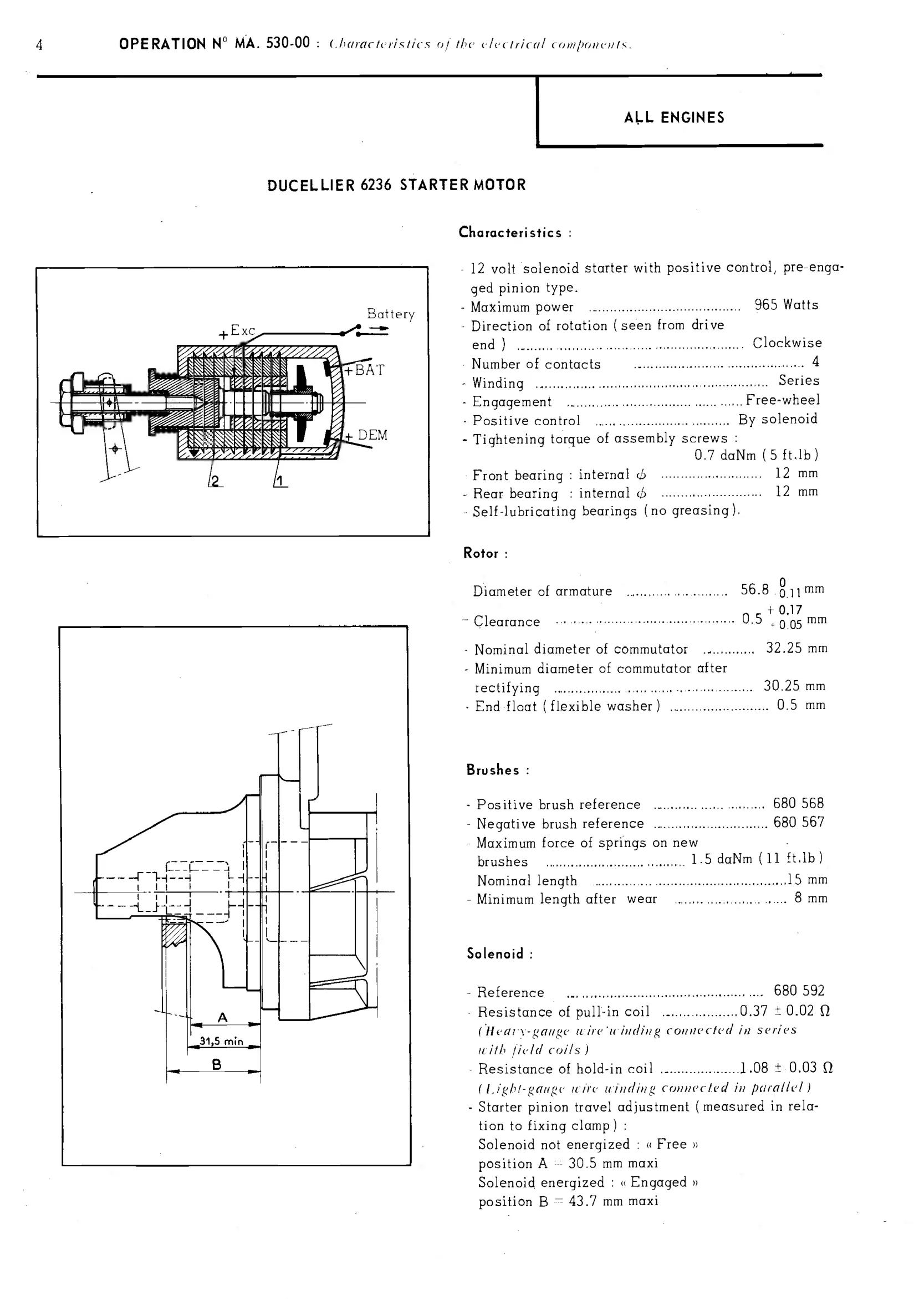 Starter motors, page 346 of 389 — CX Repair Manual — Characteristics, Adjustments, Checks