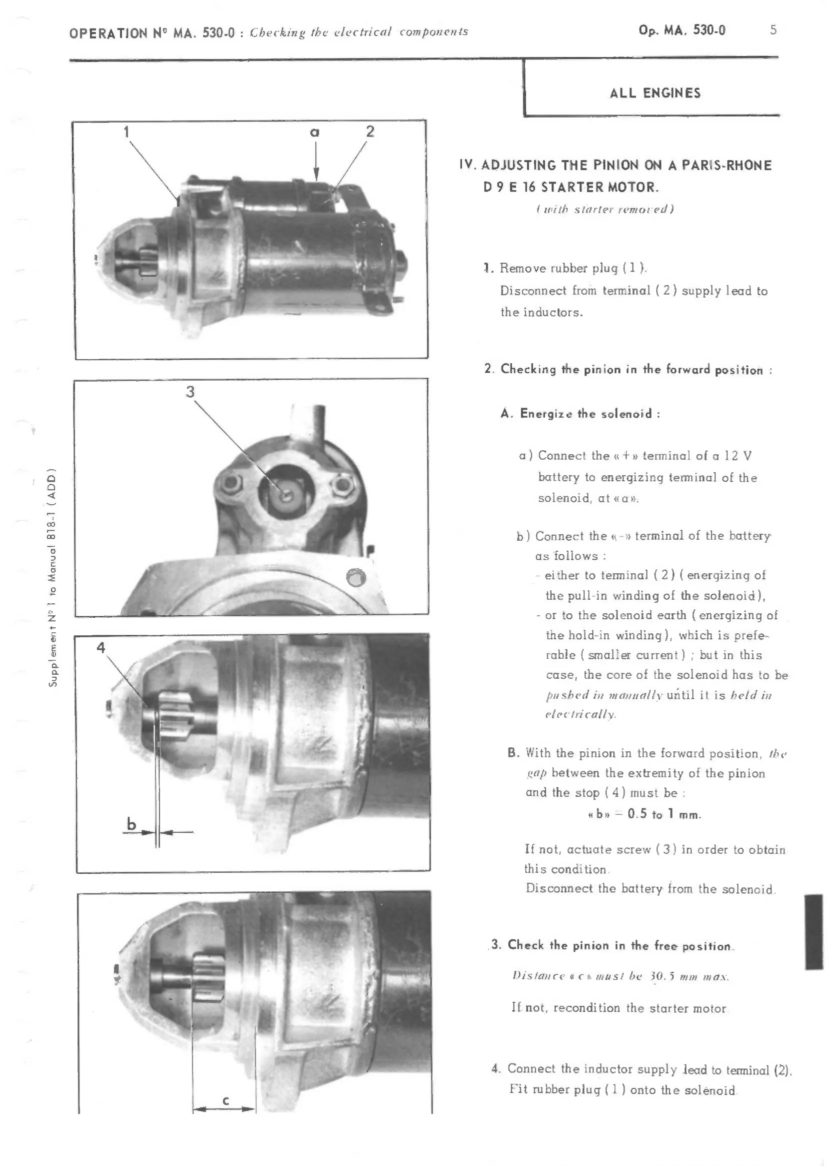 Adjusting starters, page 352 of 389 — CX Repair Manual — Characteristics, Adjustments, Checks