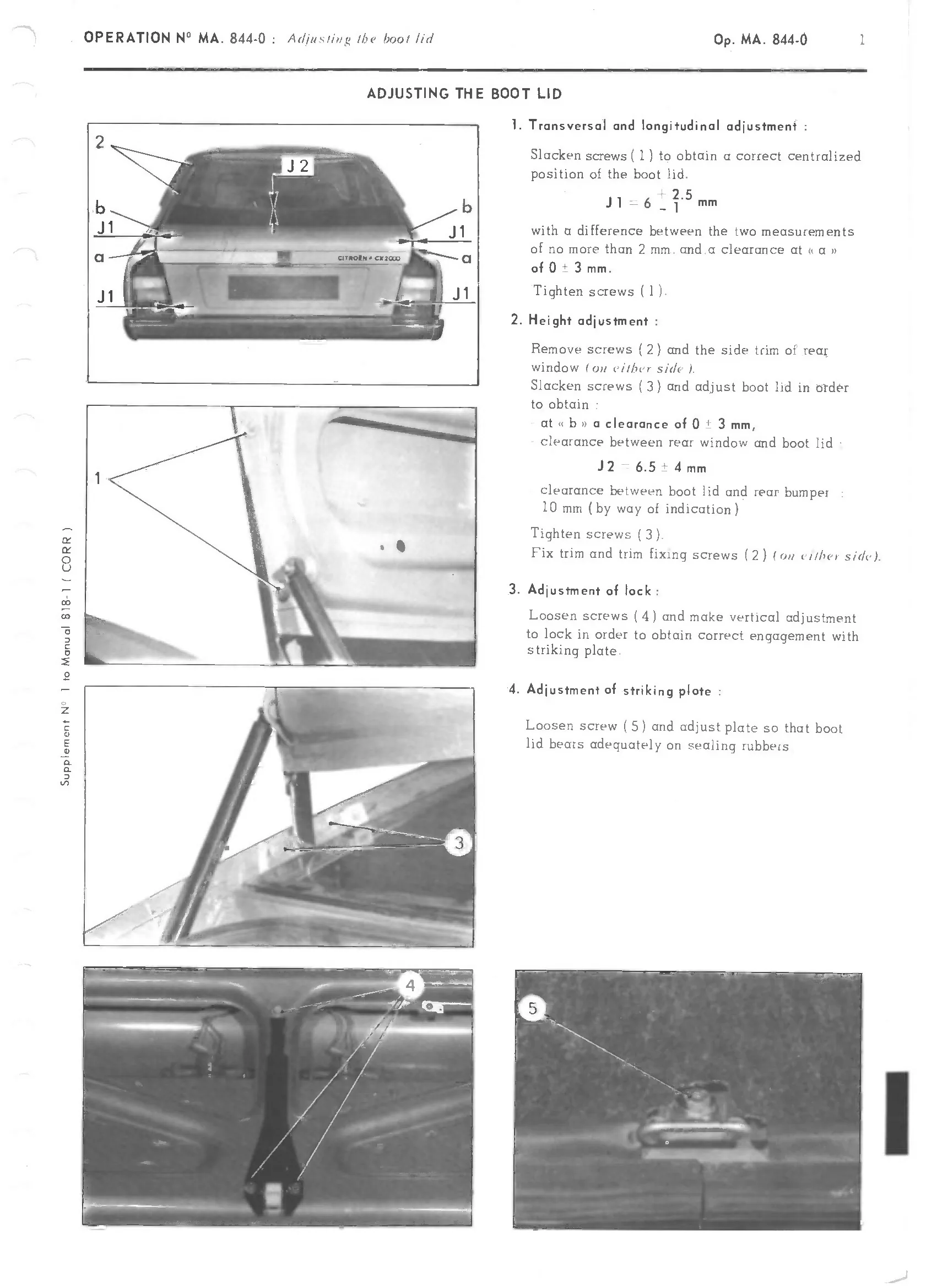 Boot lid, page 381 of 389 — CX Repair Manual — Characteristics, Adjustments, Checks