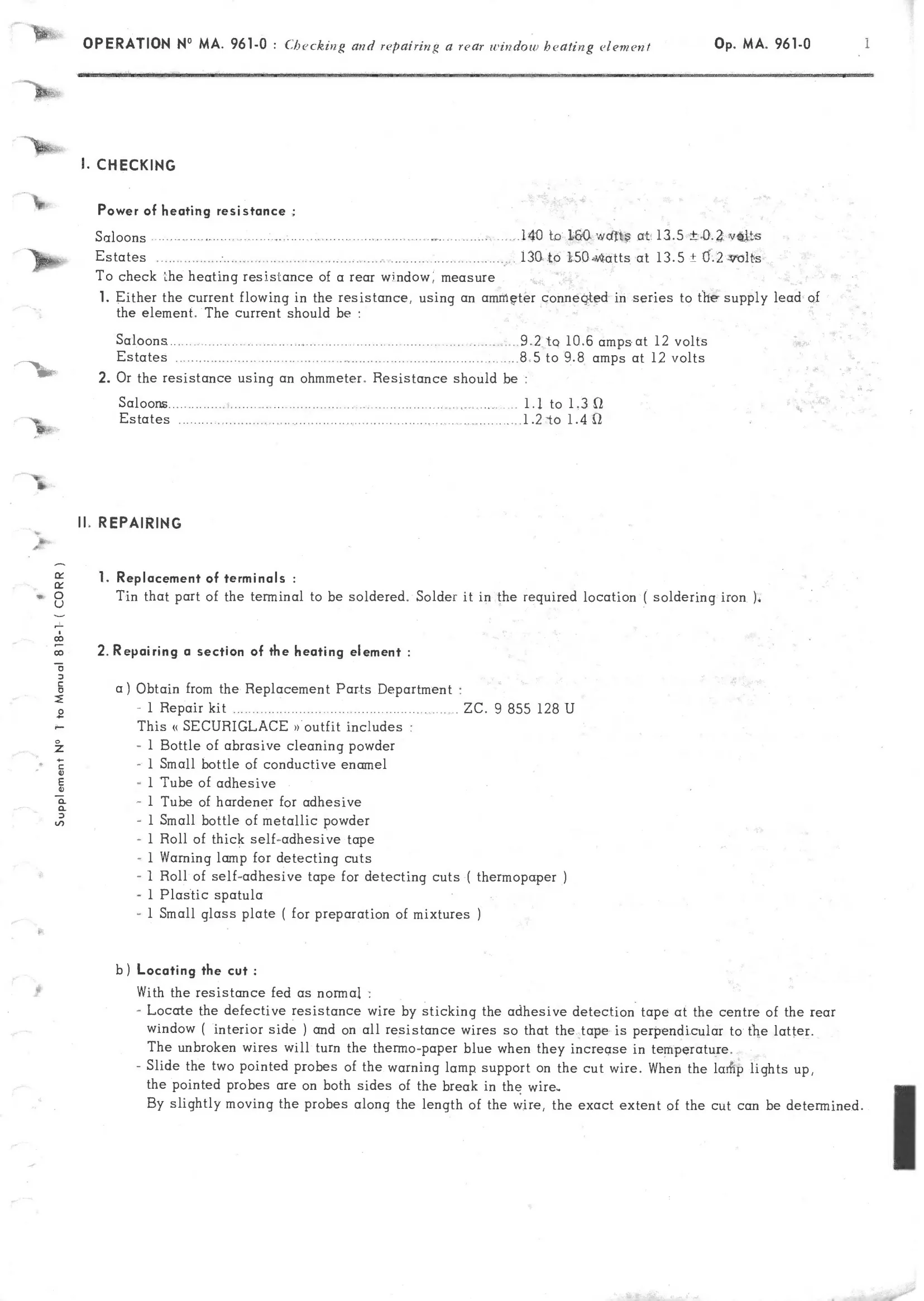R. window heater, page 384 of 389 — CX Repair Manual — Characteristics, Adjustments, Checks