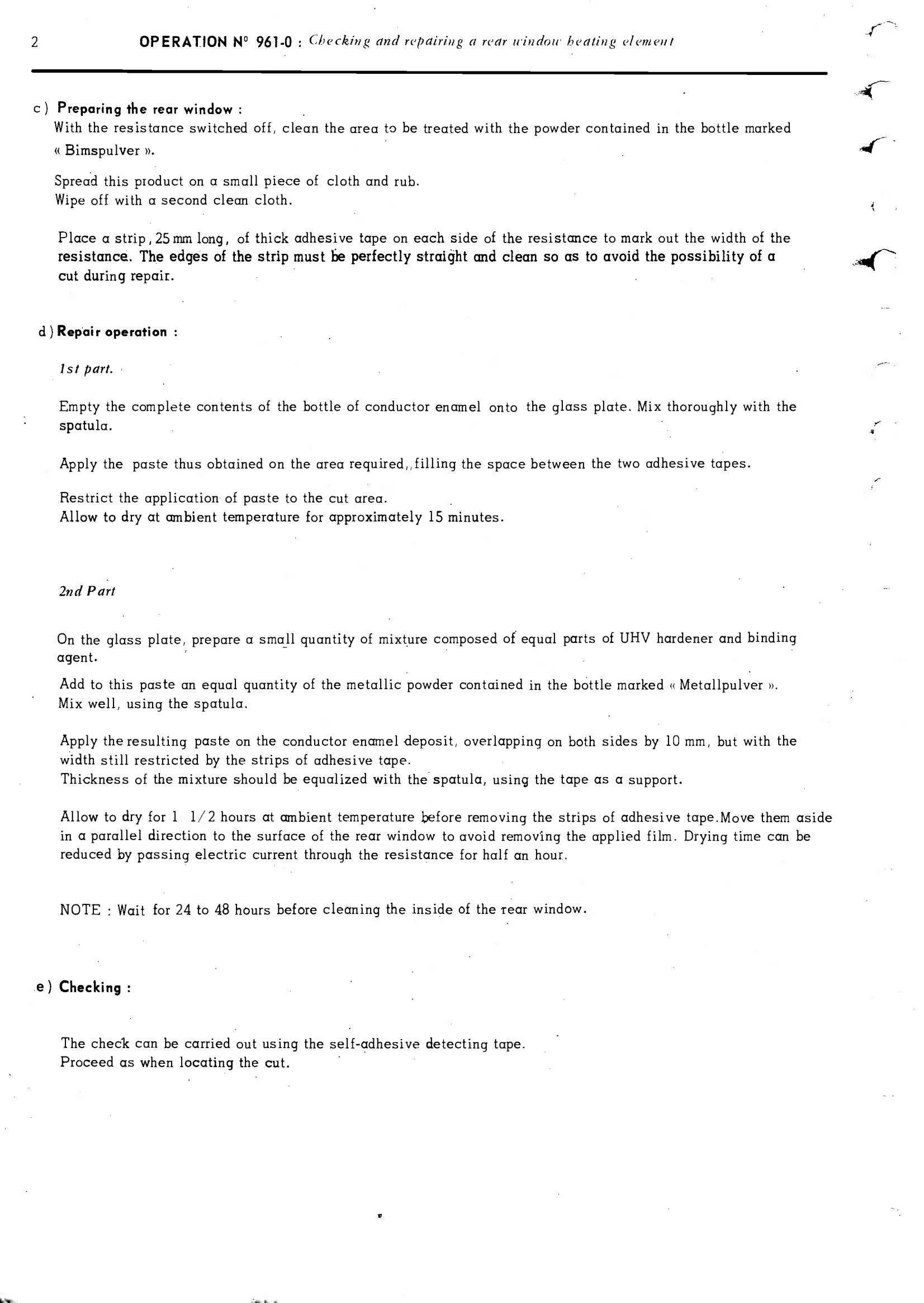 R. window heater, page 385 of 389 — CX Repair Manual — Characteristics, Adjustments, Checks