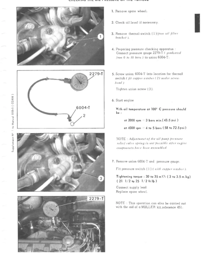 Checking oil pressure, page 165 — CX Repair Manual — Characteristics, Adjustments, Checks